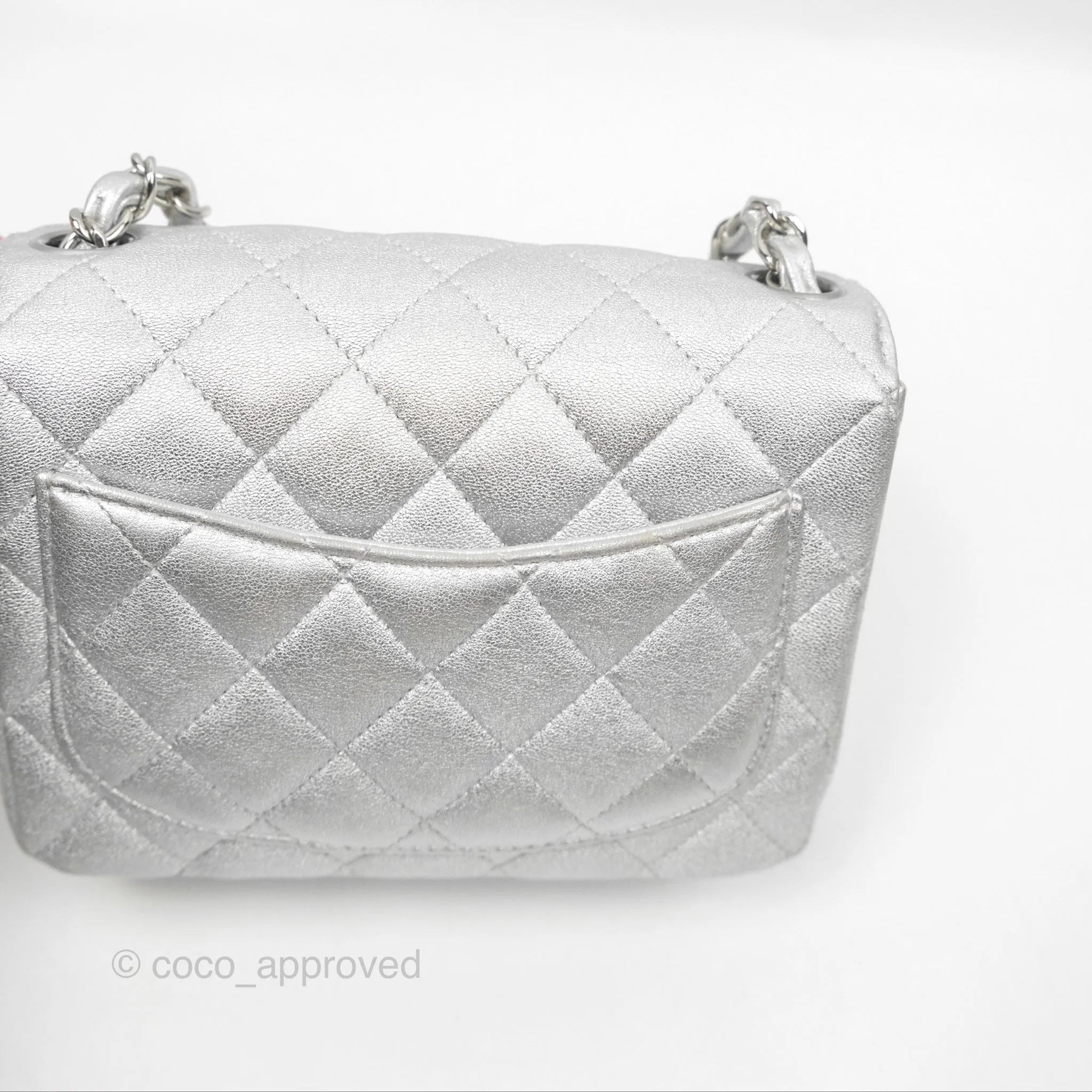 Chanel Classic Quilted Mini Square Flap Silver Lambskin Silver Hardware