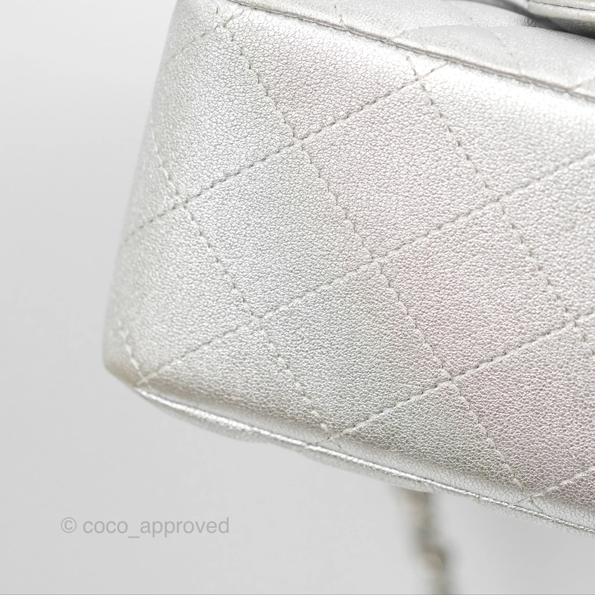 Chanel Classic Quilted Mini Square Flap Silver Lambskin Silver Hardware
