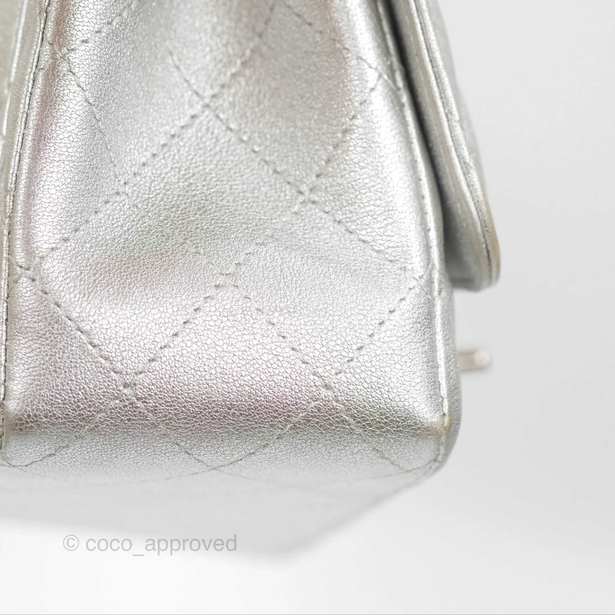 Chanel Classic Quilted Mini Square Flap Silver Lambskin Silver Hardware