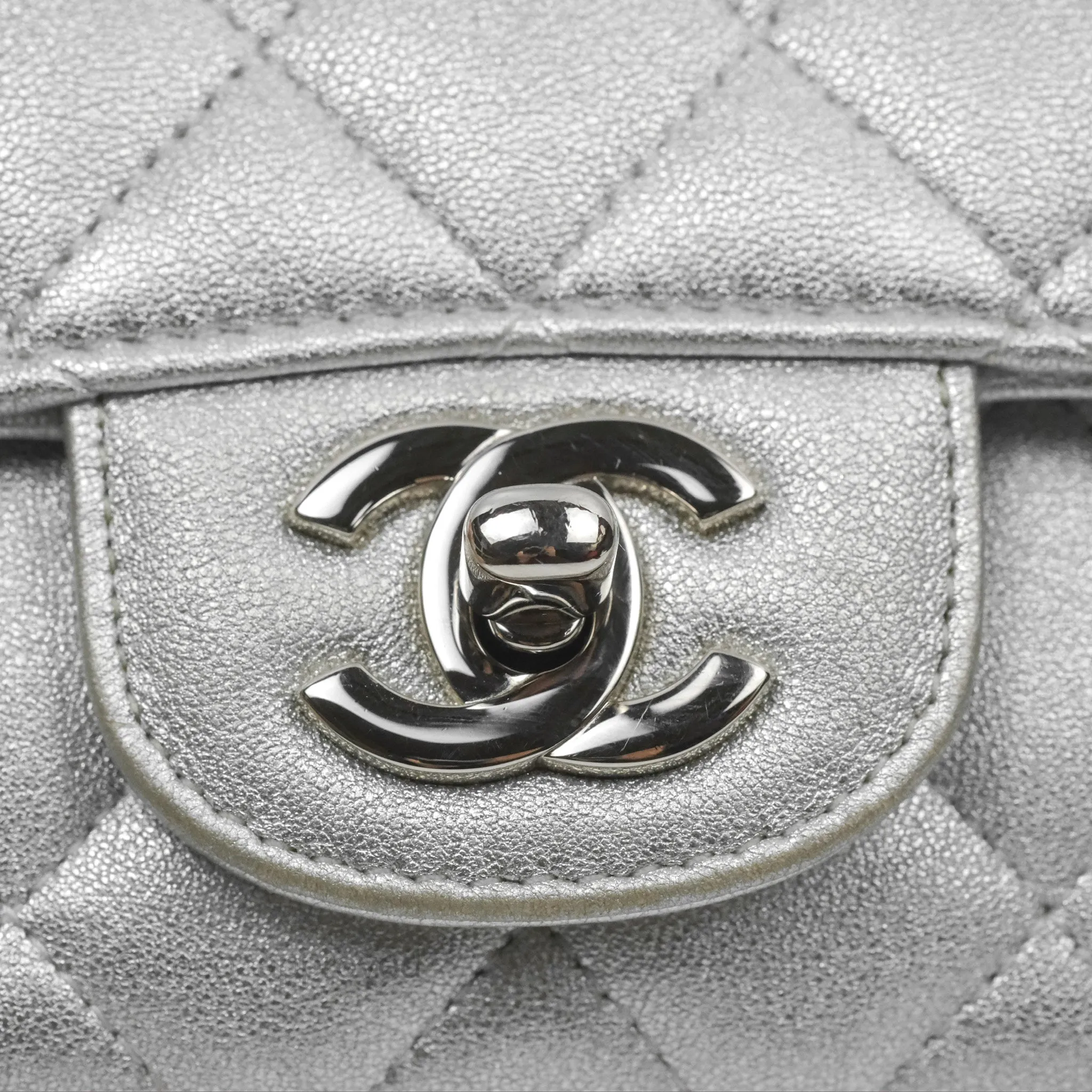 Chanel Classic Quilted Mini Square Flap Silver Lambskin Silver Hardware