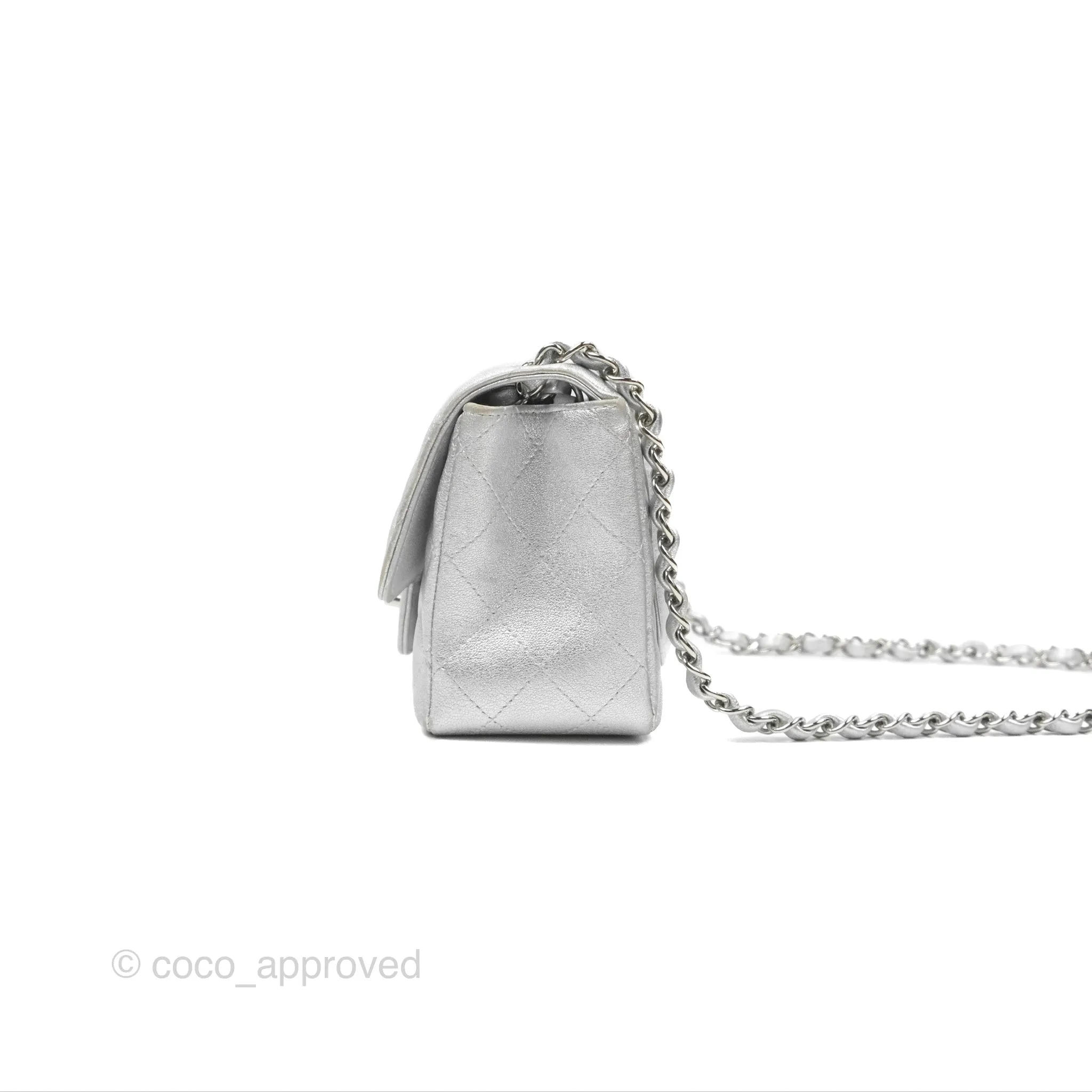 Chanel Classic Quilted Mini Square Flap Silver Lambskin Silver Hardware