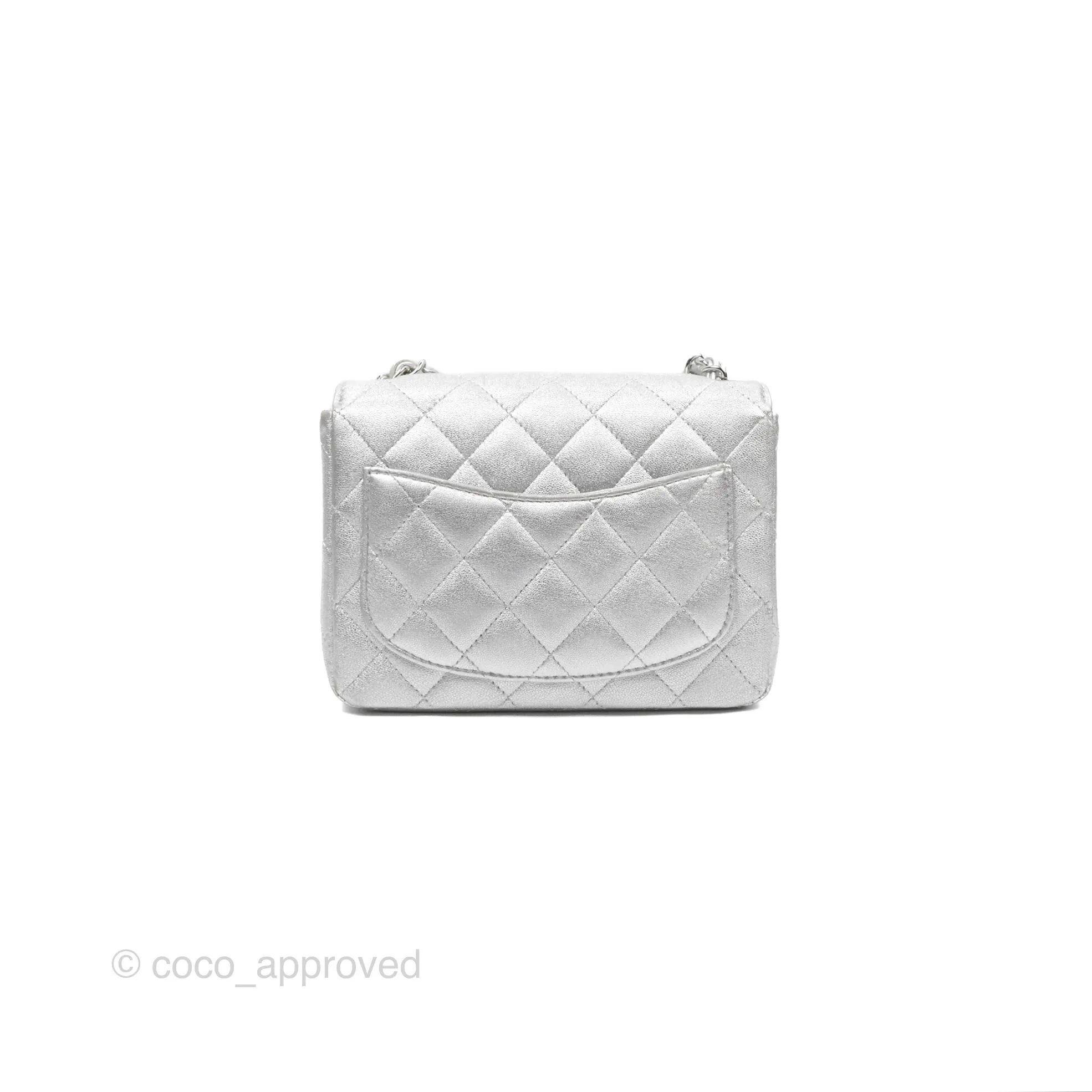 Chanel Classic Quilted Mini Square Flap Silver Lambskin Silver Hardware