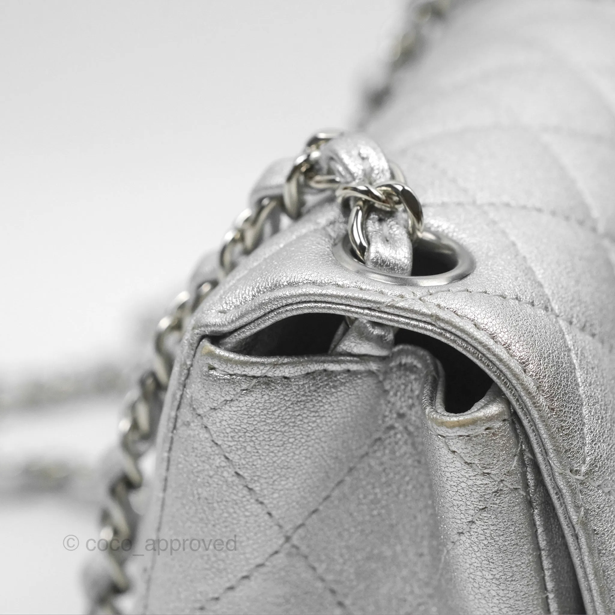 Chanel Classic Quilted Mini Square Flap Silver Lambskin Silver Hardware