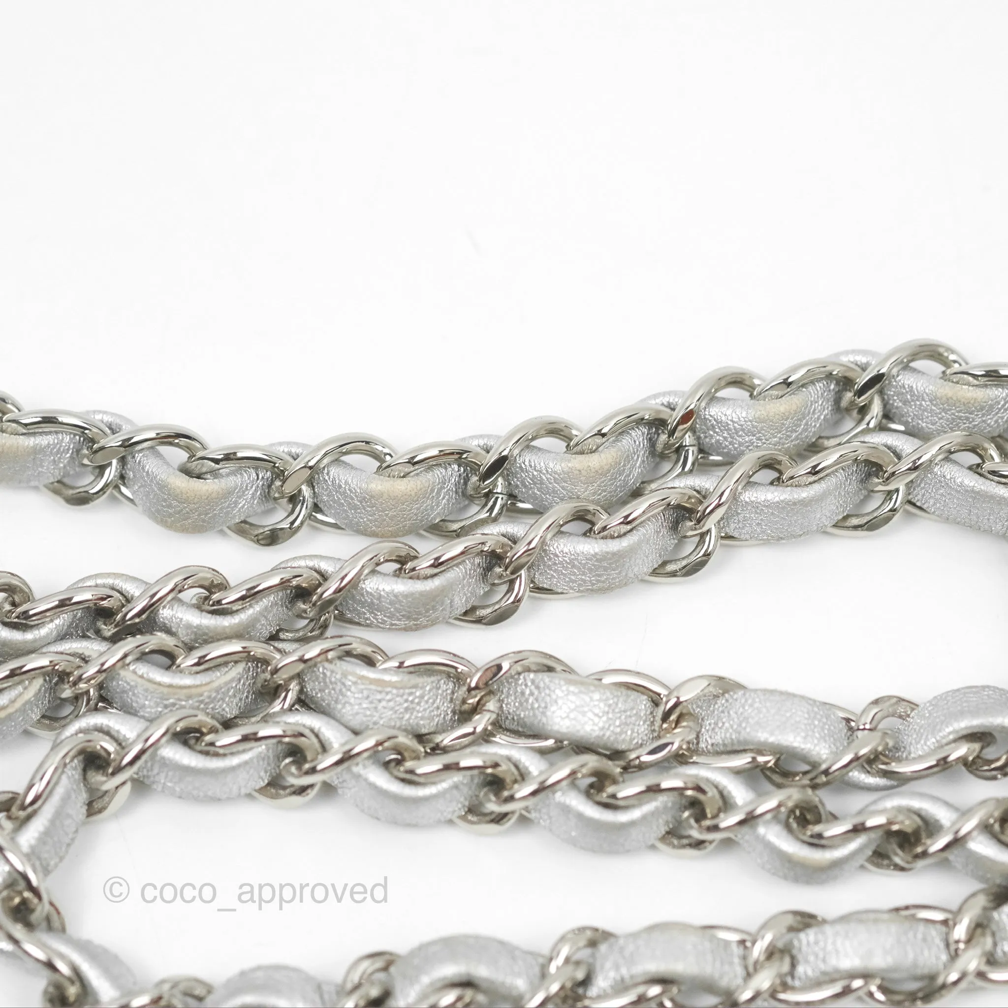 Chanel Classic Quilted Mini Square Flap Silver Lambskin Silver Hardware