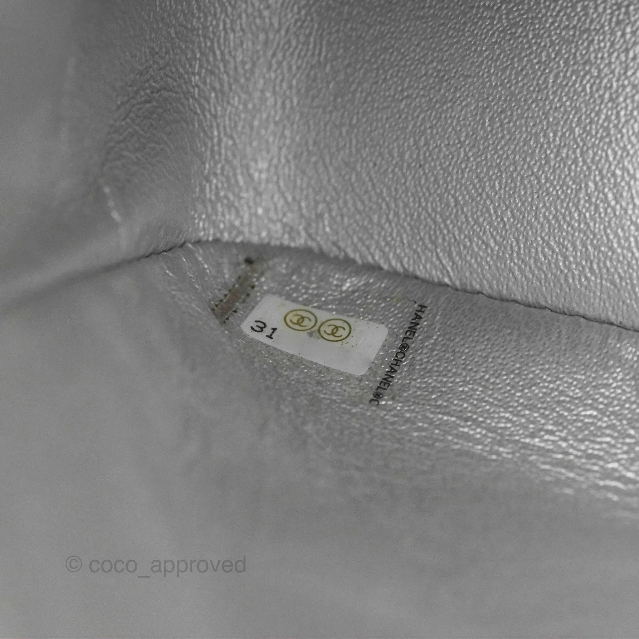 Chanel Classic Quilted Mini Square Flap Silver Lambskin Silver Hardware