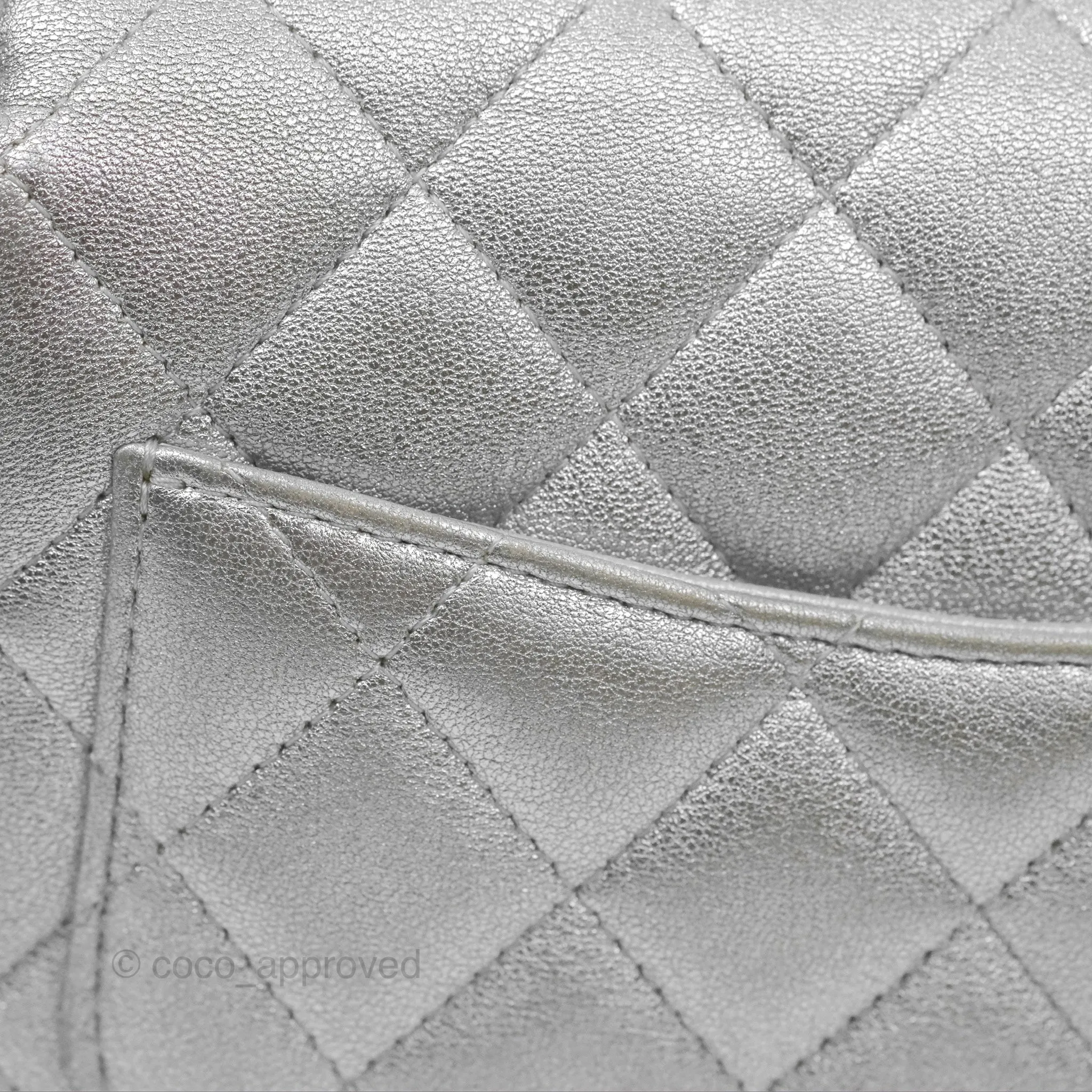 Chanel Classic Quilted Mini Square Flap Silver Lambskin Silver Hardware