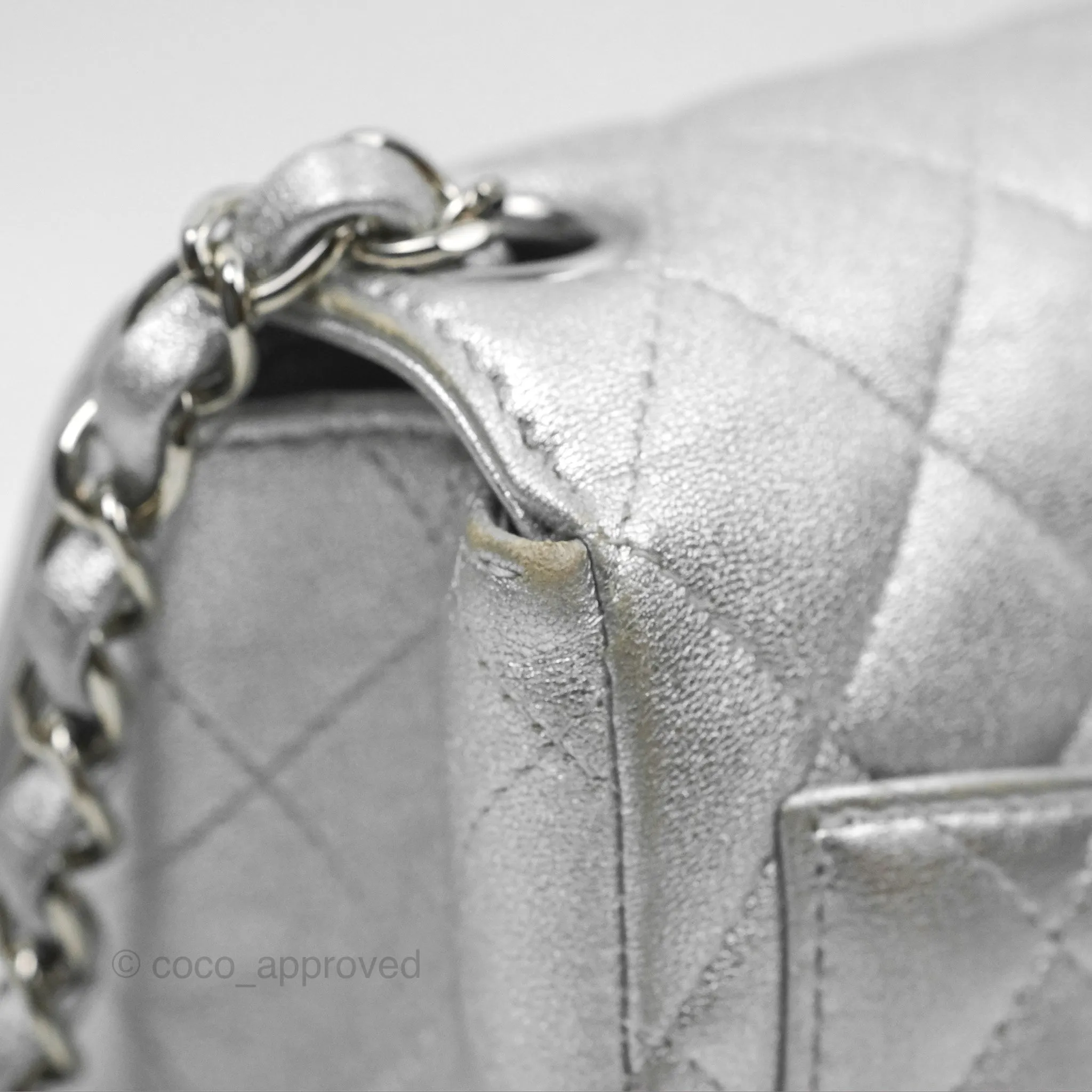 Chanel Classic Quilted Mini Square Flap Silver Lambskin Silver Hardware