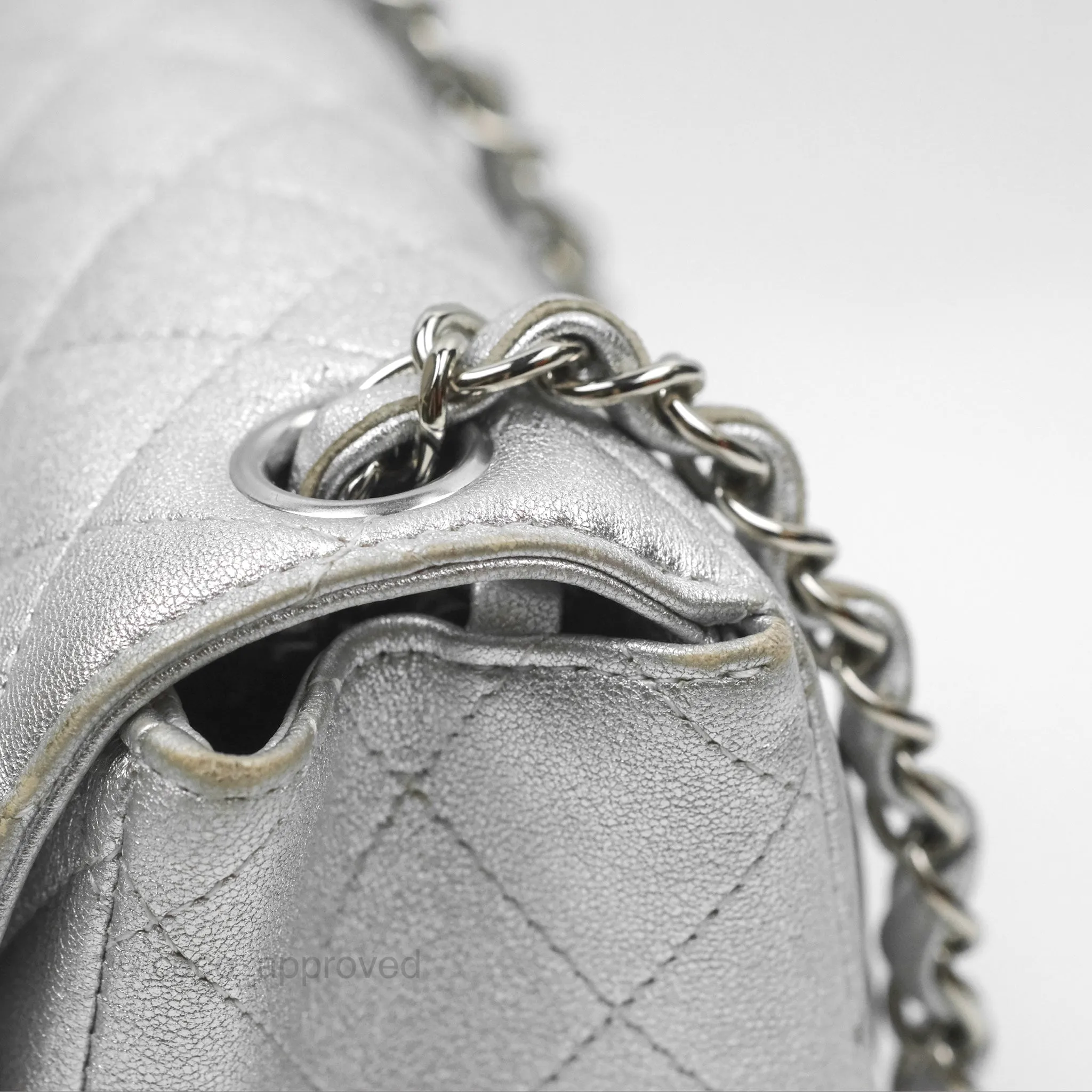 Chanel Classic Quilted Mini Square Flap Silver Lambskin Silver Hardware