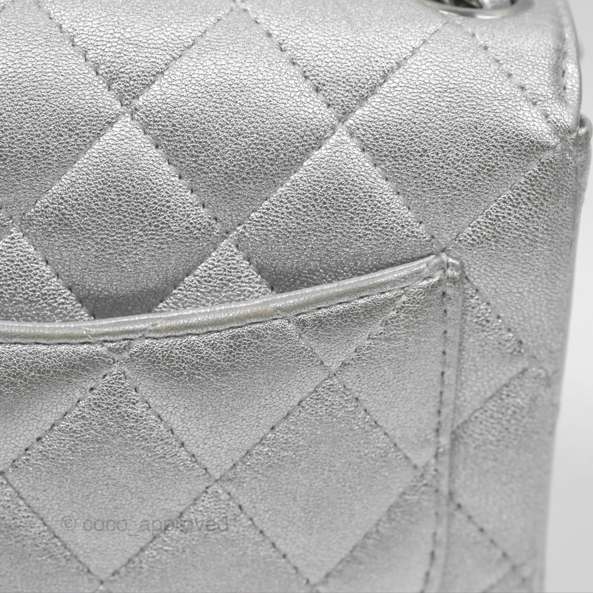 Chanel Classic Quilted Mini Square Flap Silver Lambskin Silver Hardware
