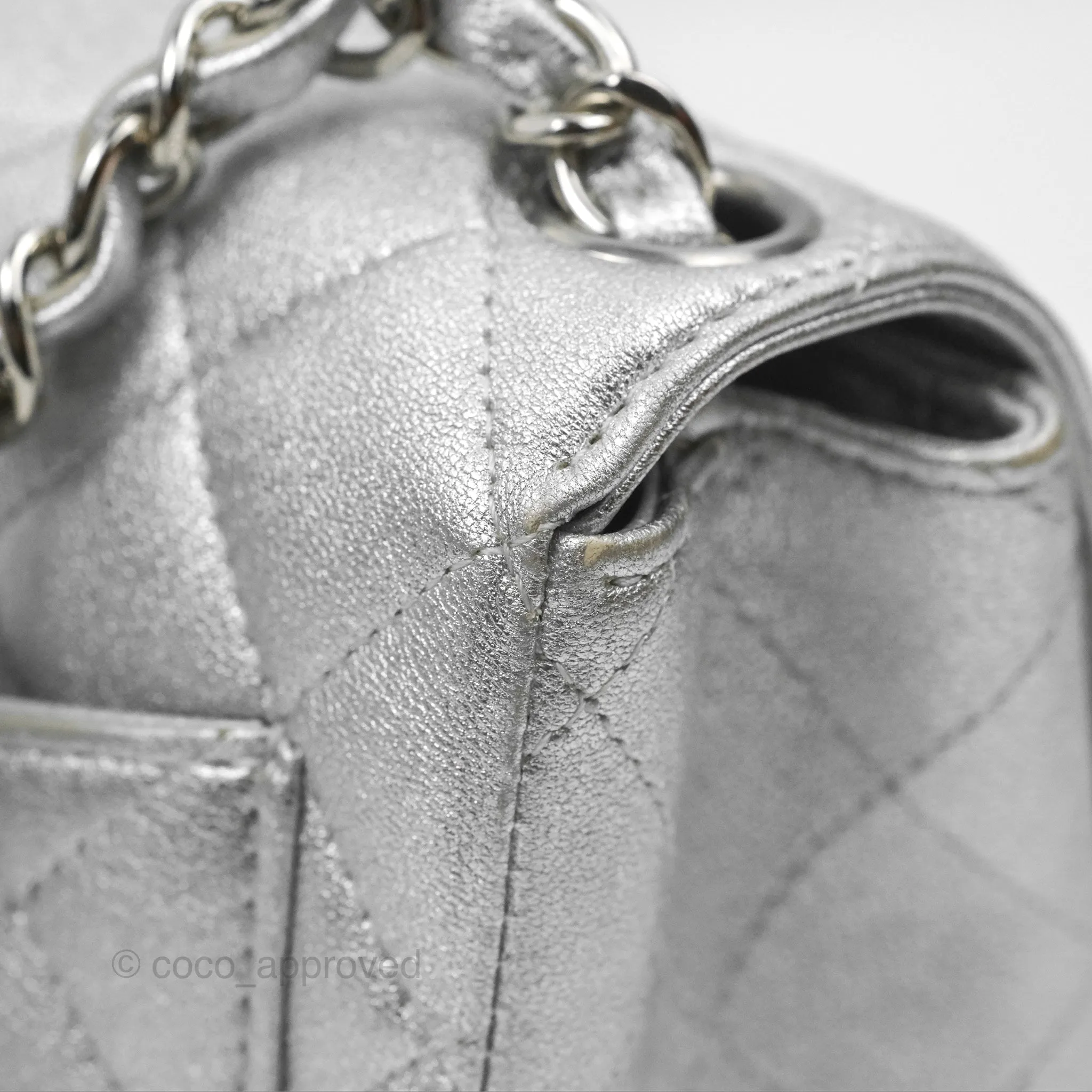 Chanel Classic Quilted Mini Square Flap Silver Lambskin Silver Hardware