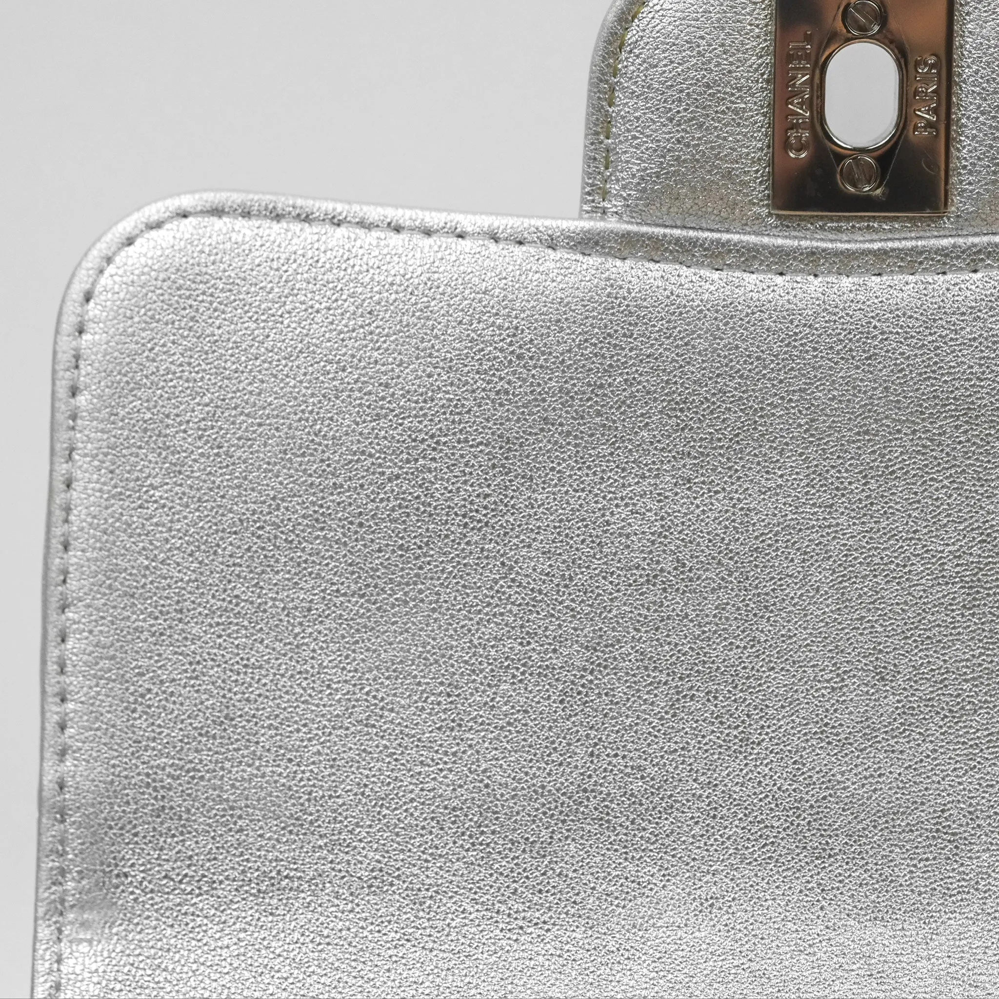 Chanel Classic Quilted Mini Square Flap Silver Lambskin Silver Hardware
