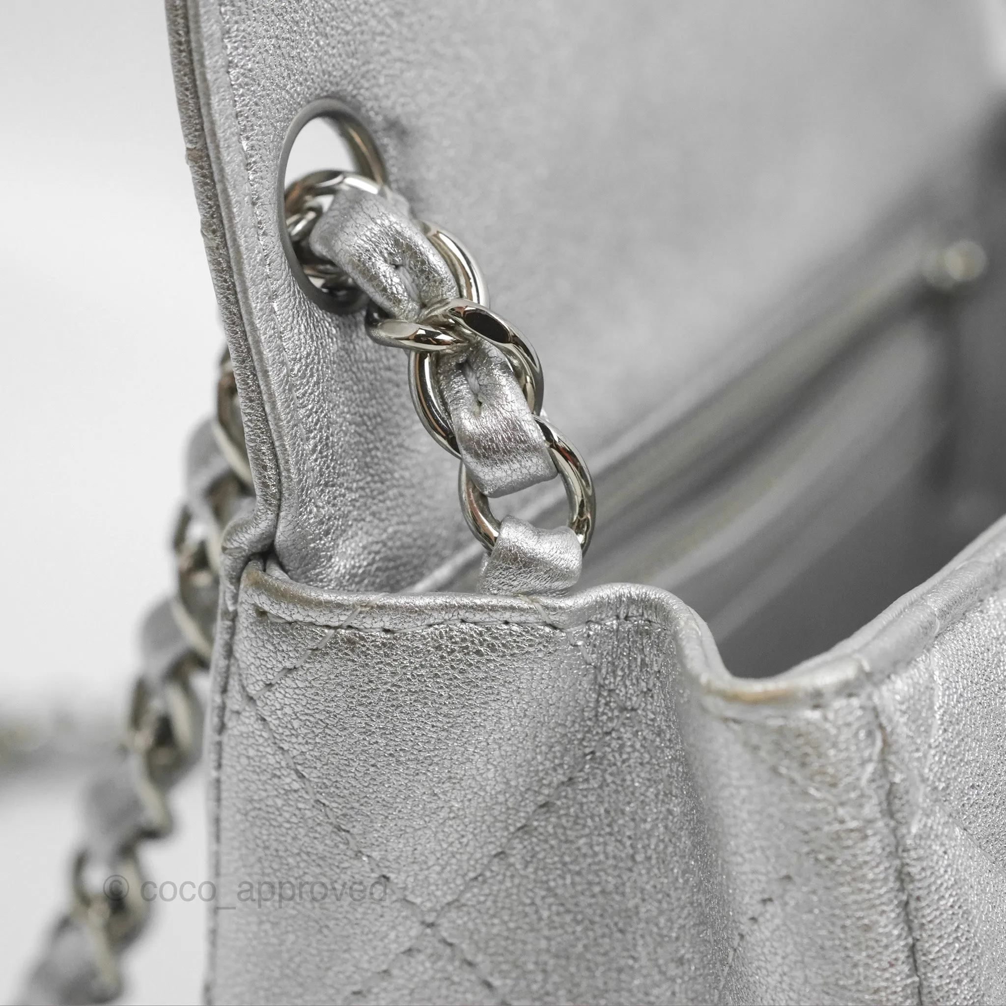 Chanel Classic Quilted Mini Square Flap Silver Lambskin Silver Hardware