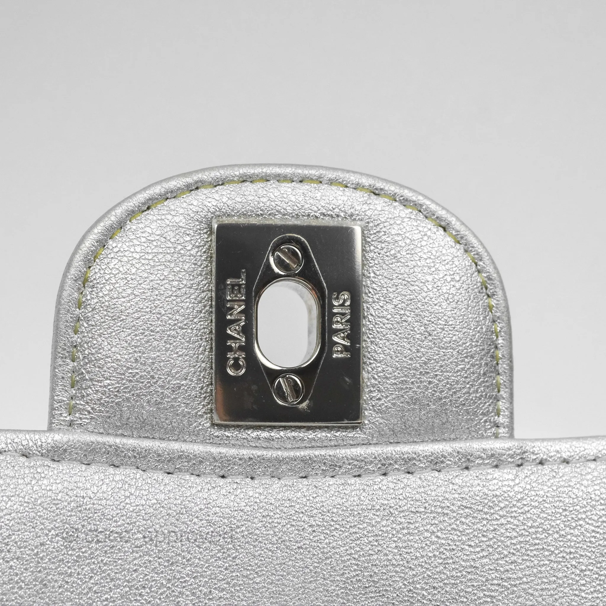 Chanel Classic Quilted Mini Square Flap Silver Lambskin Silver Hardware