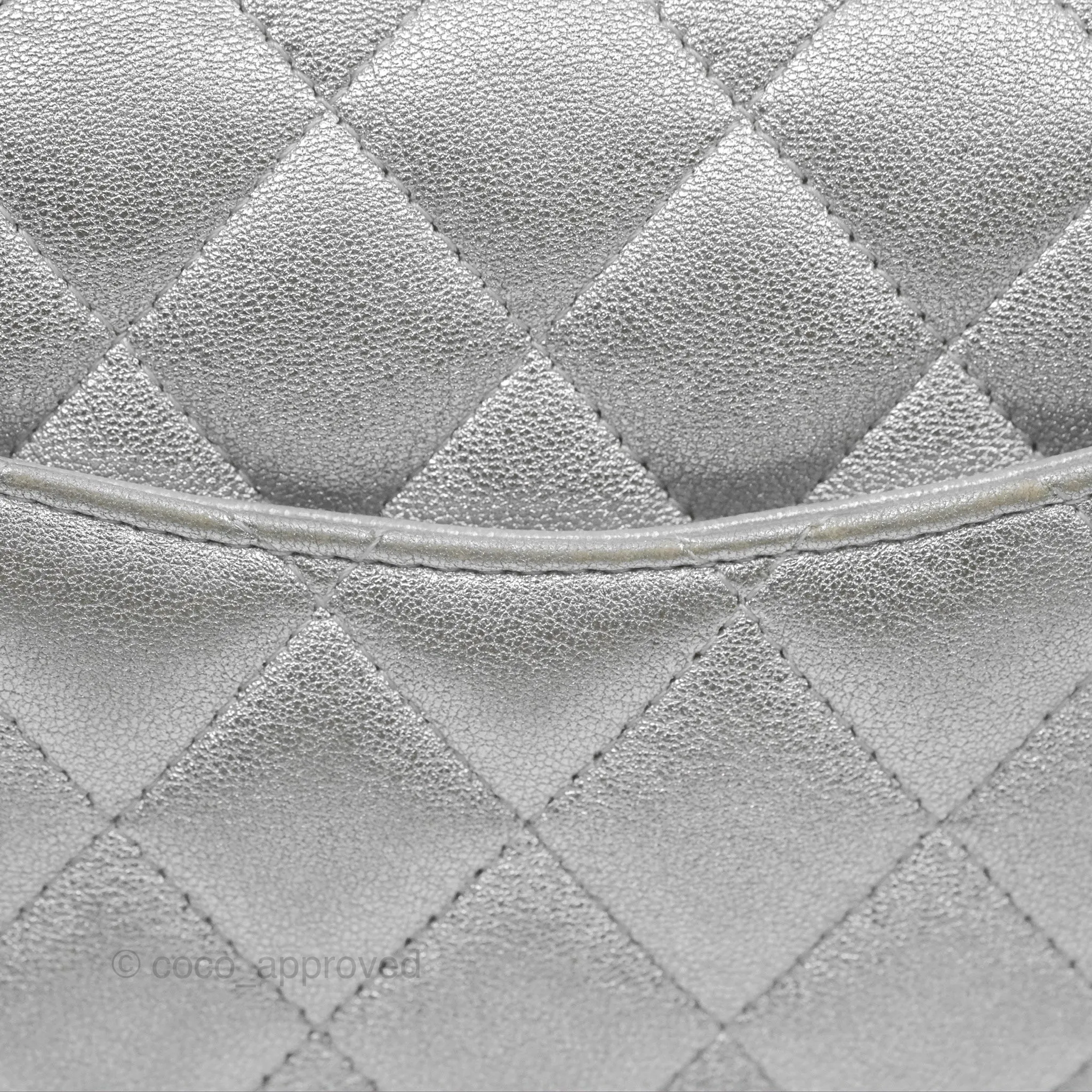 Chanel Classic Quilted Mini Square Flap Silver Lambskin Silver Hardware