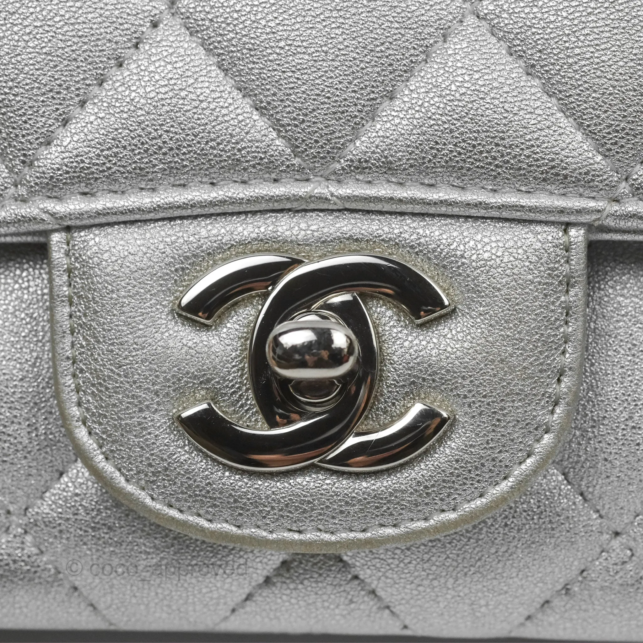 Chanel Classic Quilted Mini Square Flap Silver Lambskin Silver Hardware