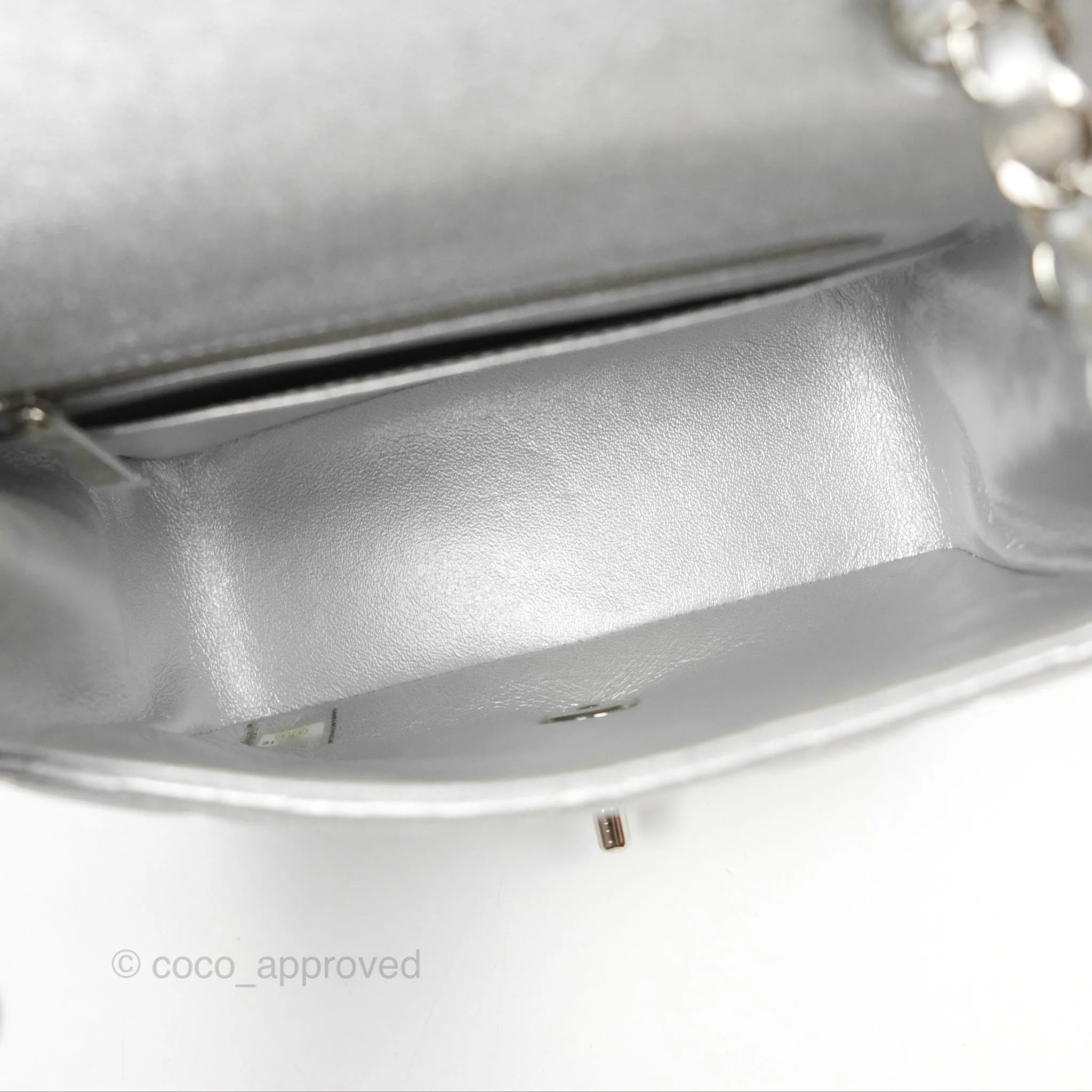 Chanel Classic Quilted Mini Square Flap Silver Lambskin Silver Hardware