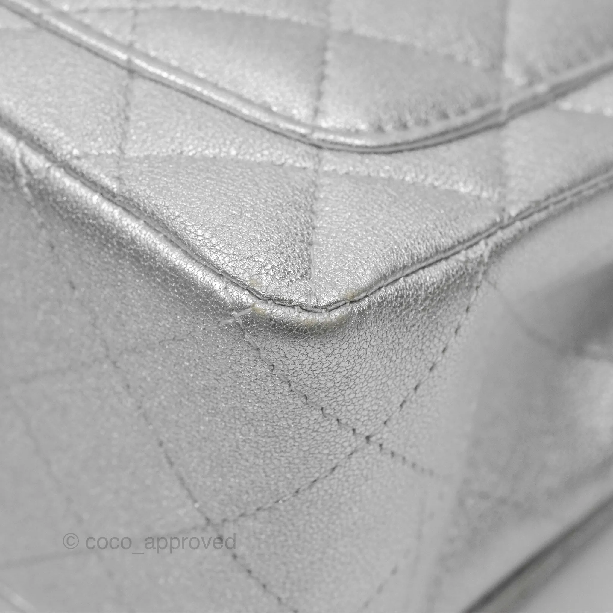 Chanel Classic Quilted Mini Square Flap Silver Lambskin Silver Hardware