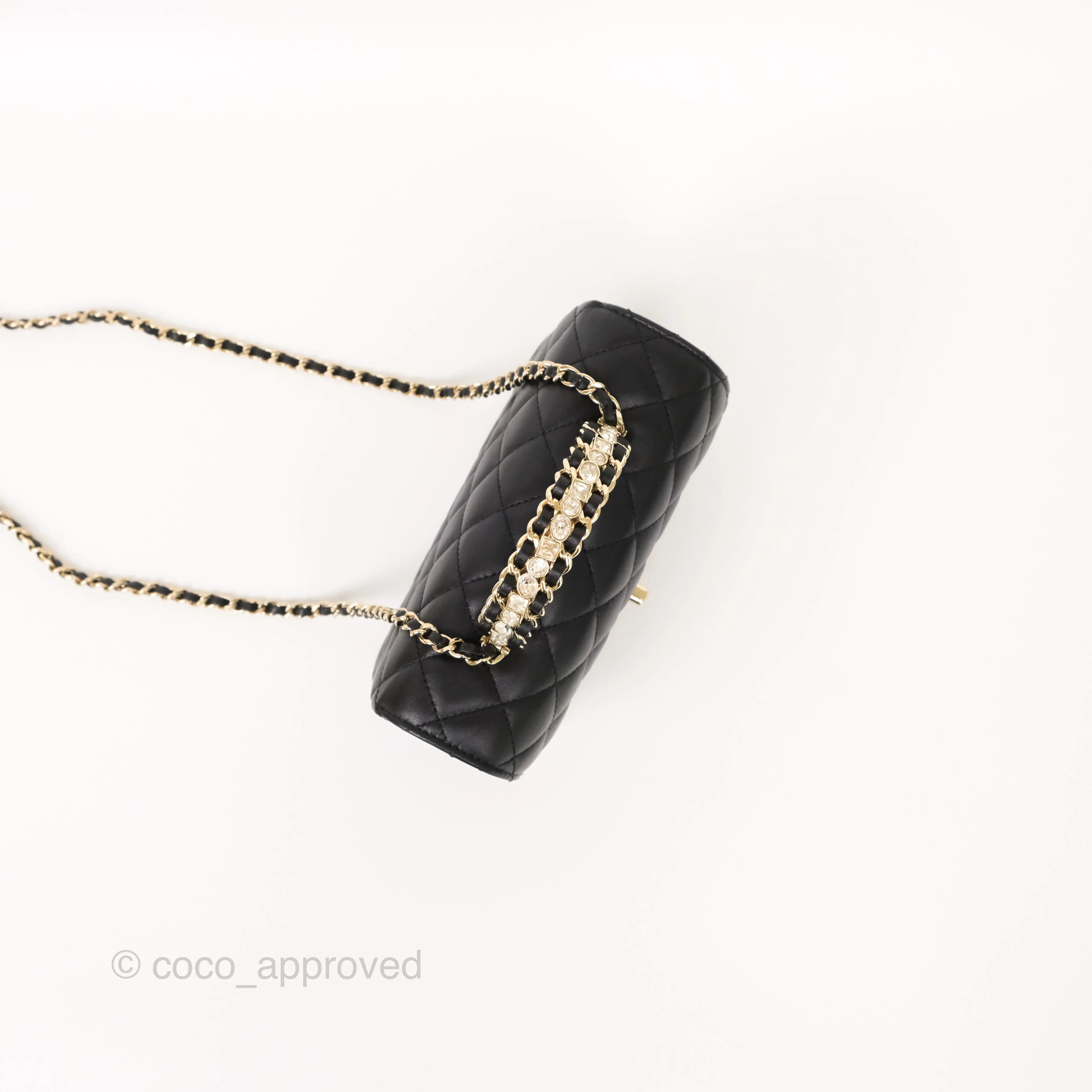 Chanel Crystals Top Handle Mini Rectangular Flap Bag Black Lambskin Gold Hardware 23A