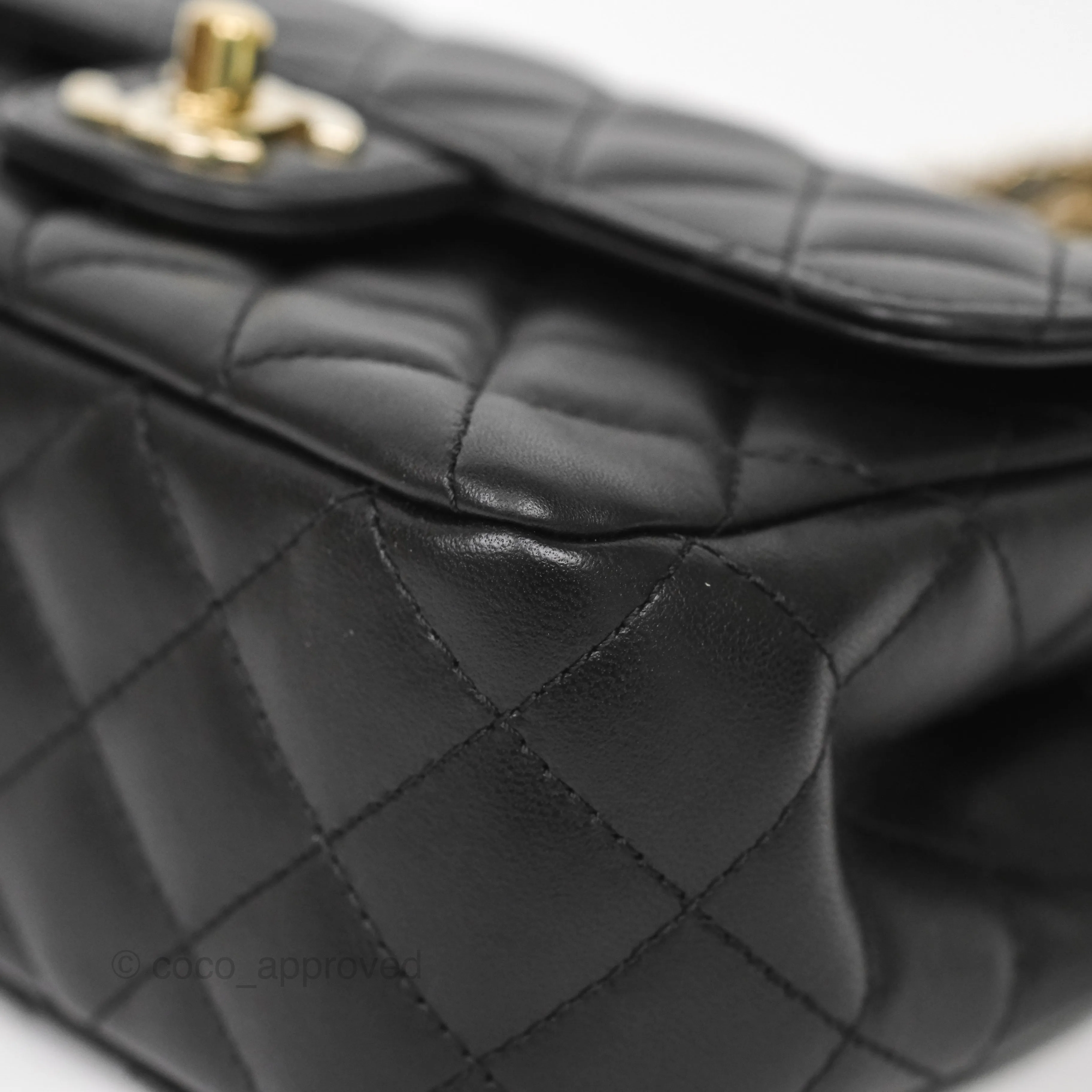 Chanel Crystals Top Handle Mini Rectangular Flap Bag Black Lambskin Gold Hardware 23A