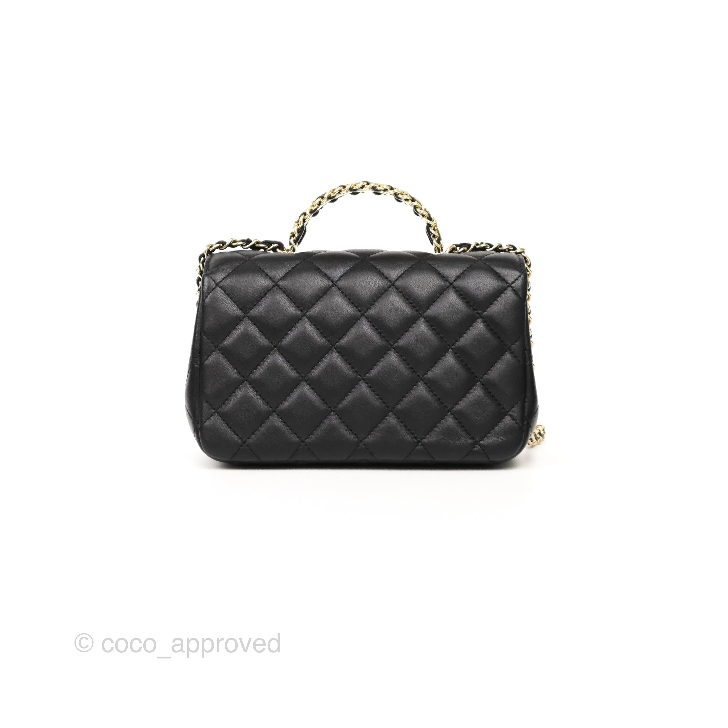 Chanel Crystals Top Handle Mini Rectangular Flap Bag Black Lambskin Gold Hardware 23A