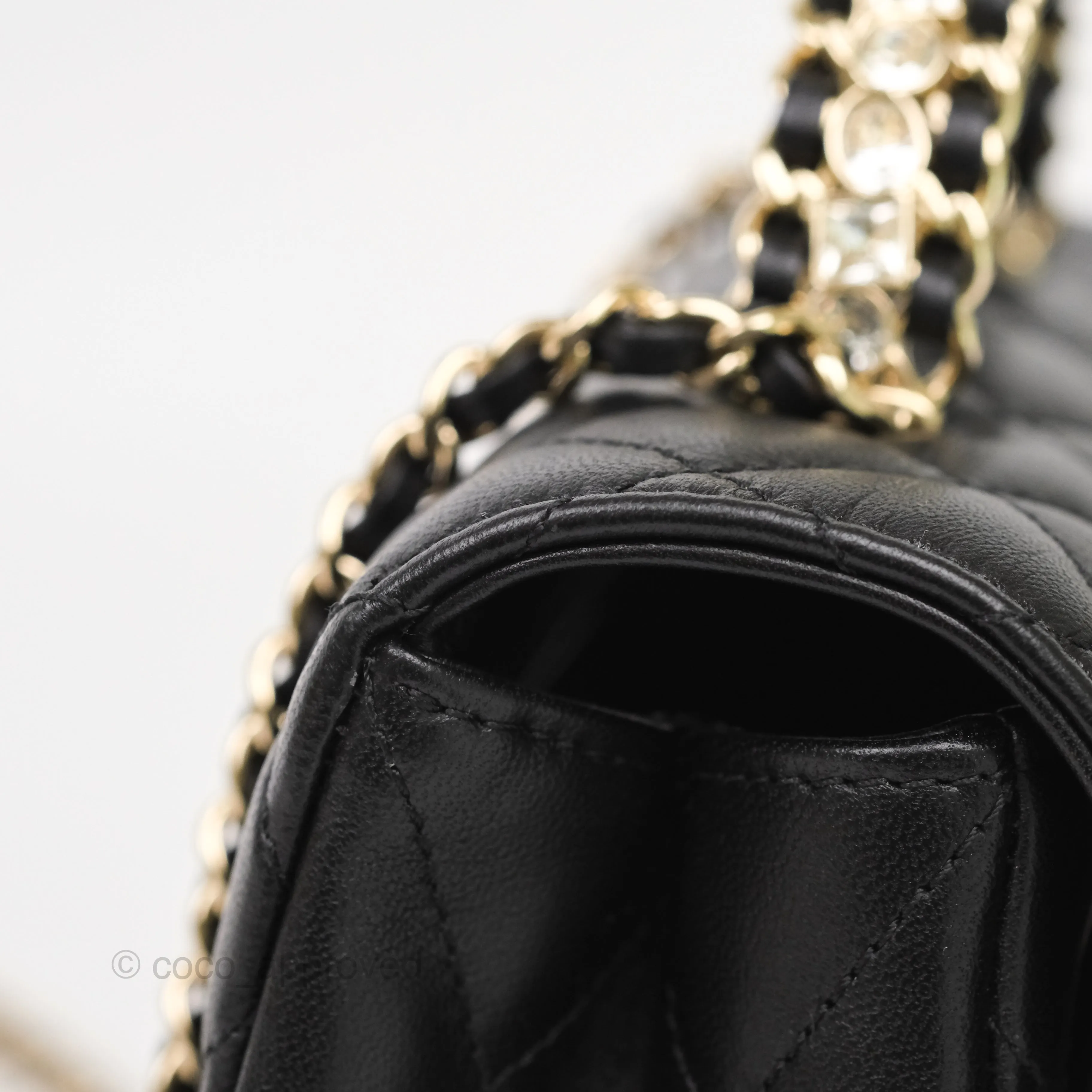 Chanel Crystals Top Handle Mini Rectangular Flap Bag Black Lambskin Gold Hardware 23A