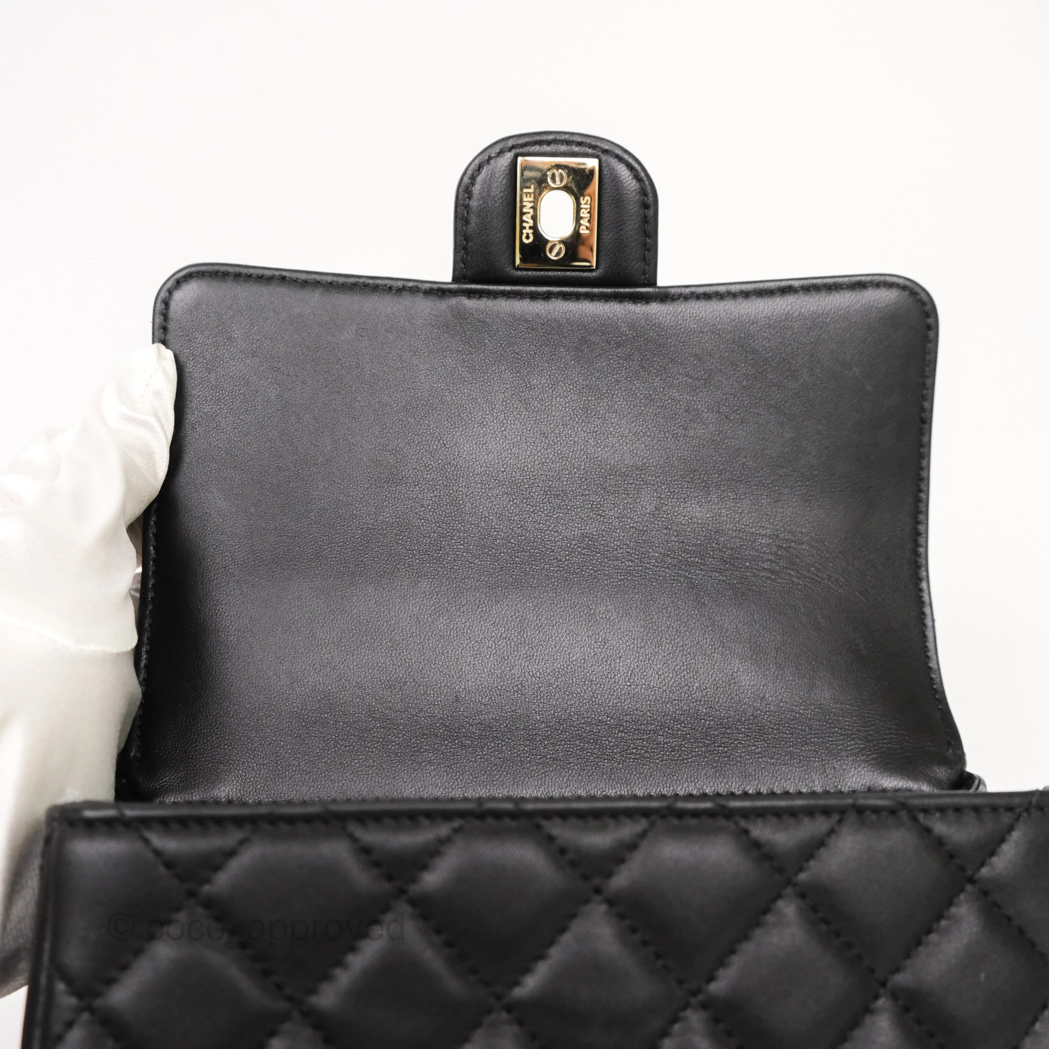 Chanel Crystals Top Handle Mini Rectangular Flap Bag Black Lambskin Gold Hardware 23A