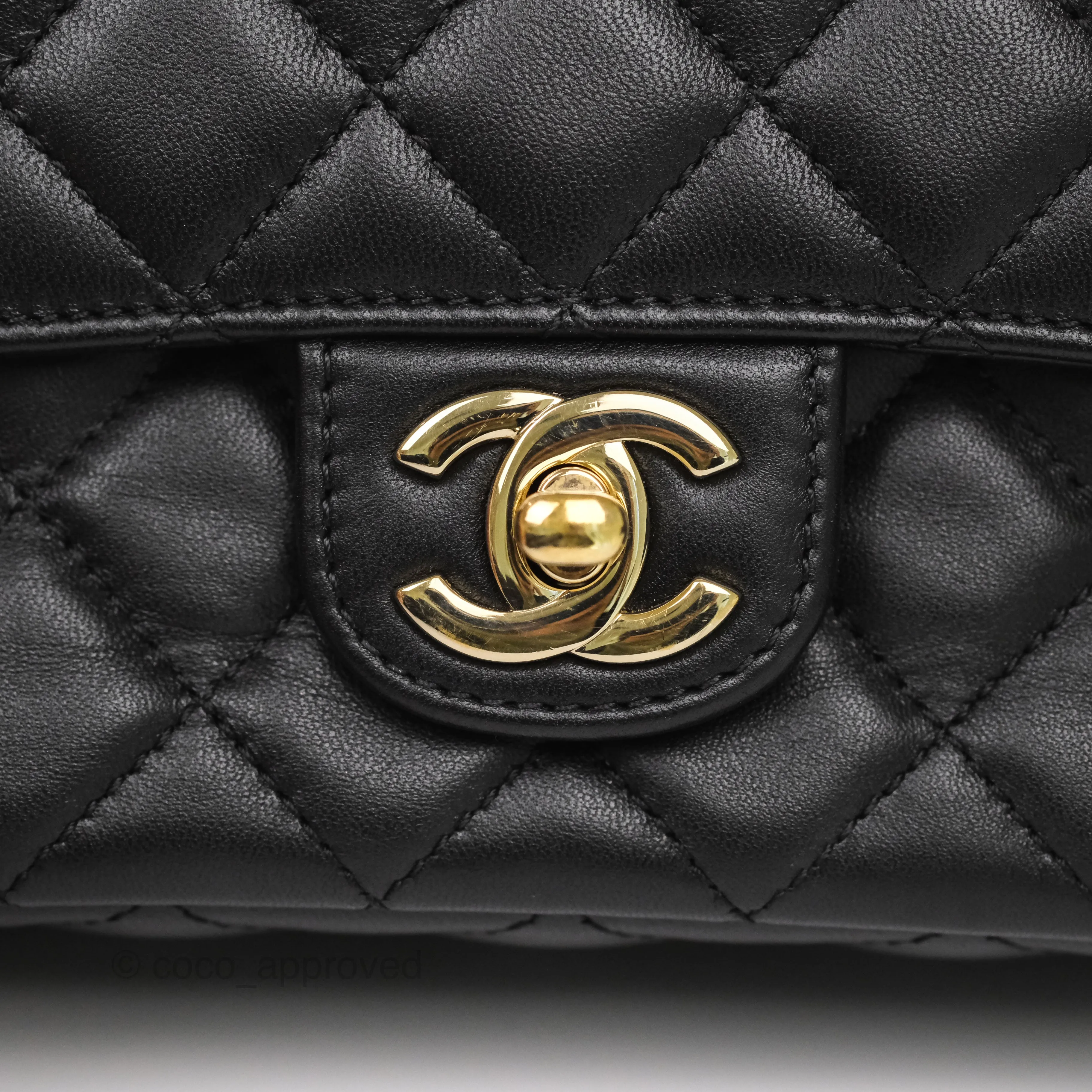 Chanel Crystals Top Handle Mini Rectangular Flap Bag Black Lambskin Gold Hardware 23A
