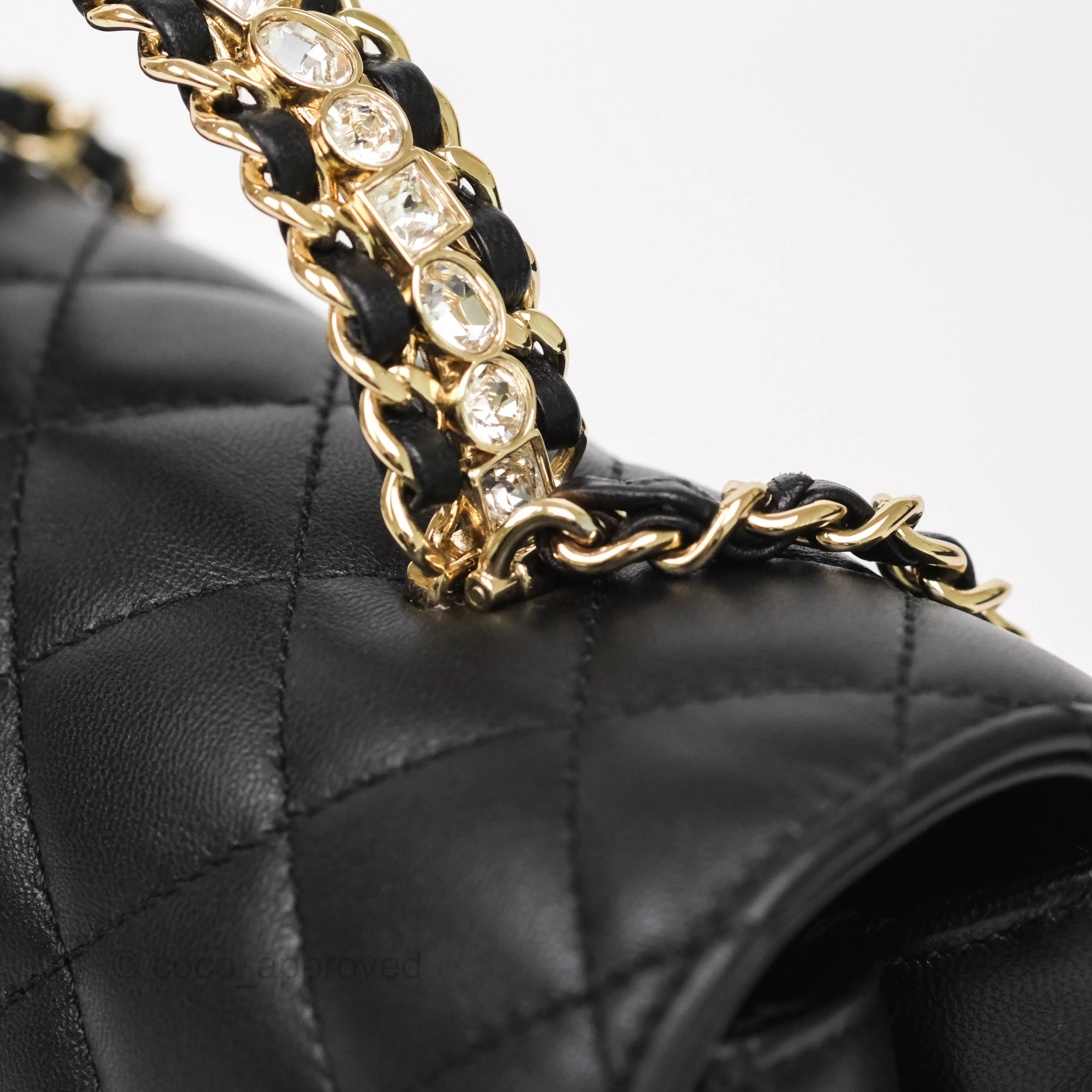 Chanel Crystals Top Handle Mini Rectangular Flap Bag Black Lambskin Gold Hardware 23A