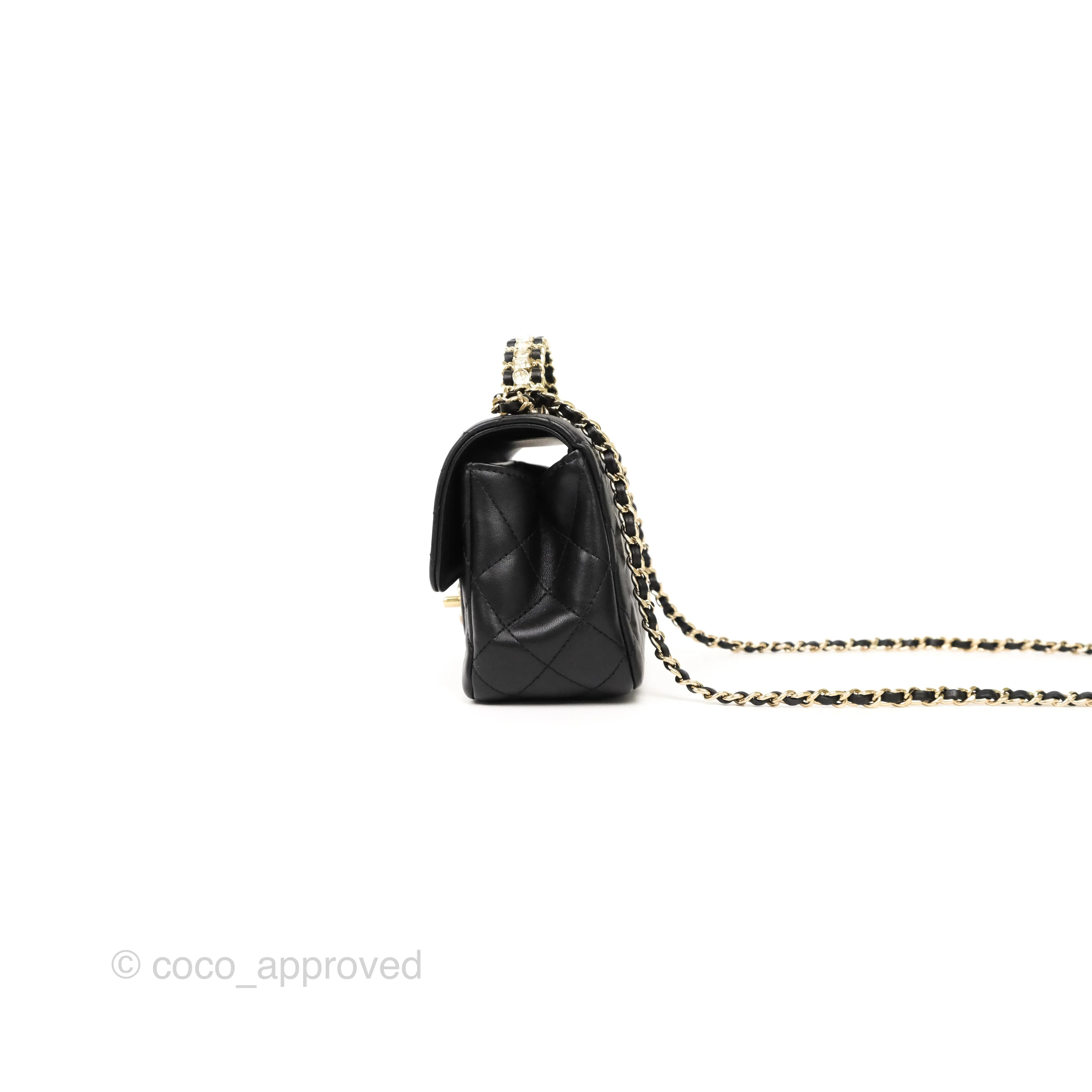 Chanel Crystals Top Handle Mini Rectangular Flap Bag Black Lambskin Gold Hardware 23A