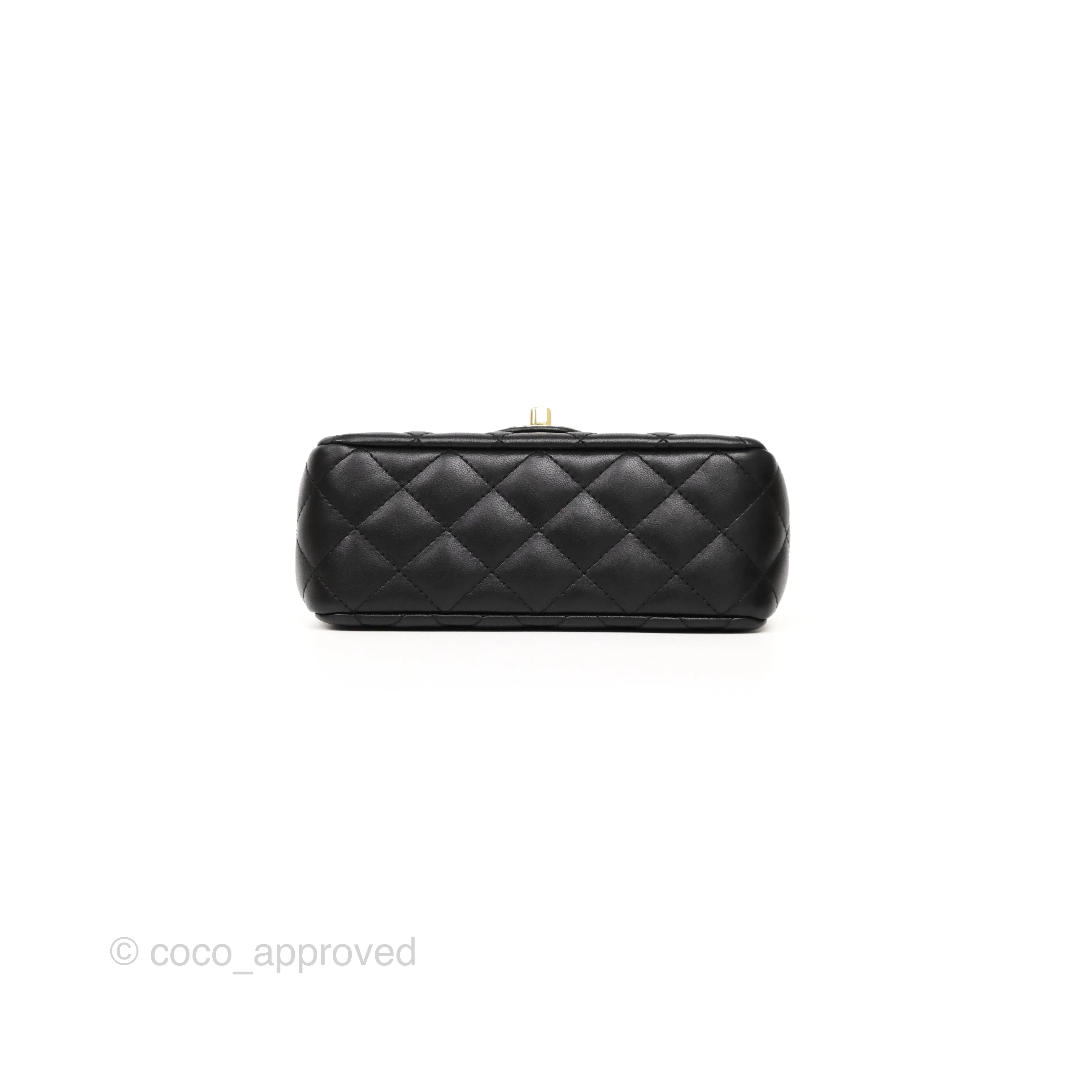 Chanel Crystals Top Handle Mini Rectangular Flap Bag Black Lambskin Gold Hardware 23A