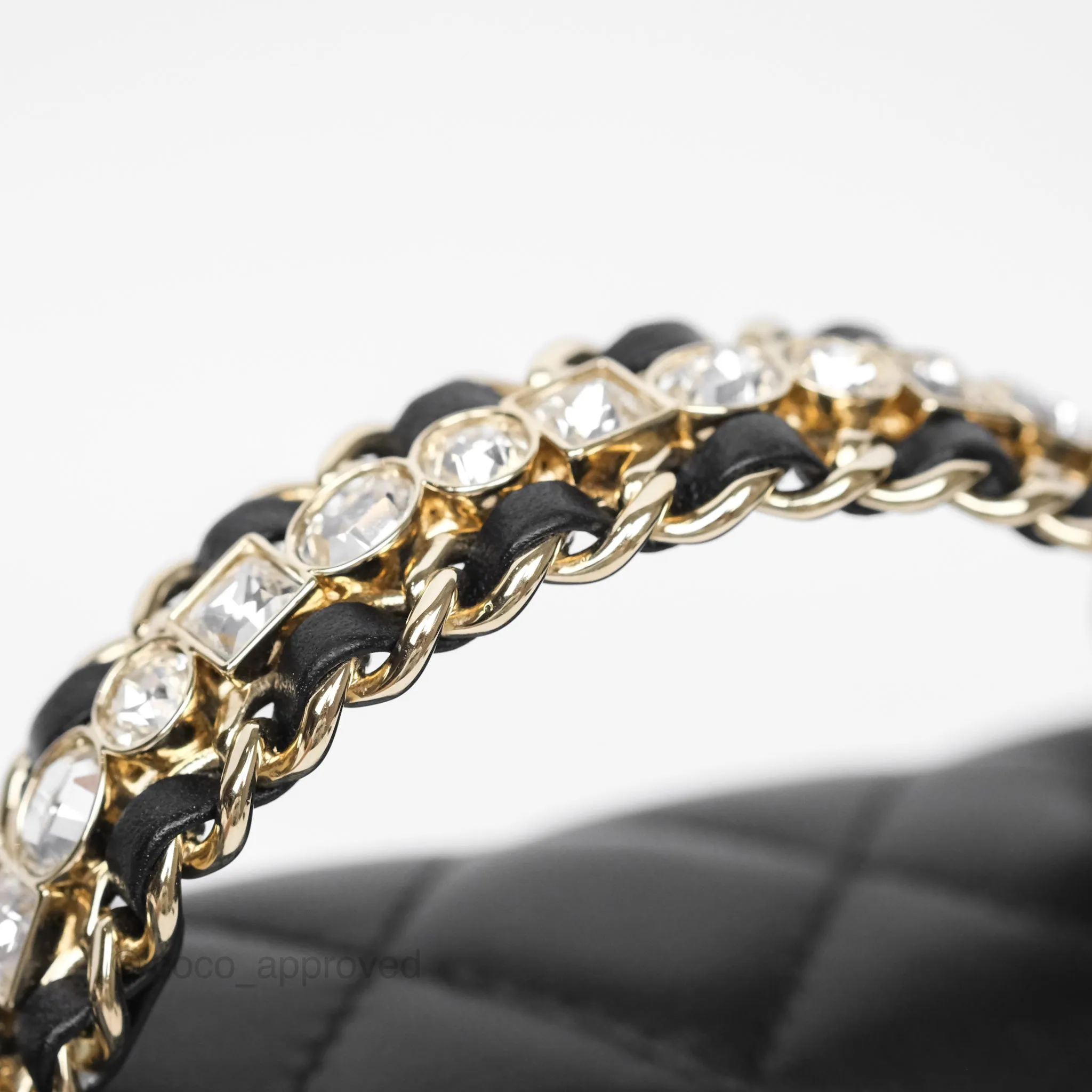 Chanel Crystals Top Handle Mini Rectangular Flap Bag Black Lambskin Gold Hardware 23A