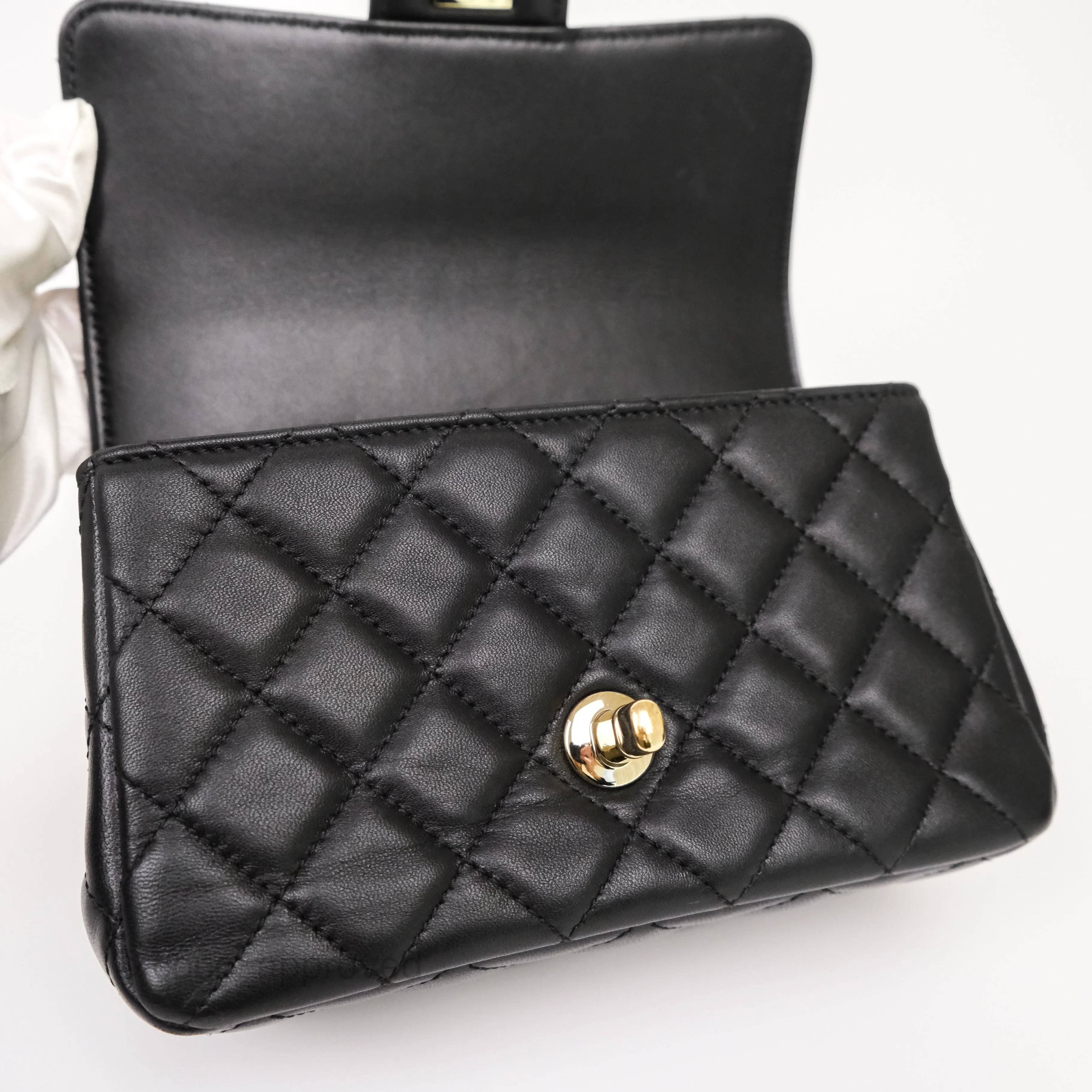 Chanel Crystals Top Handle Mini Rectangular Flap Bag Black Lambskin Gold Hardware 23A