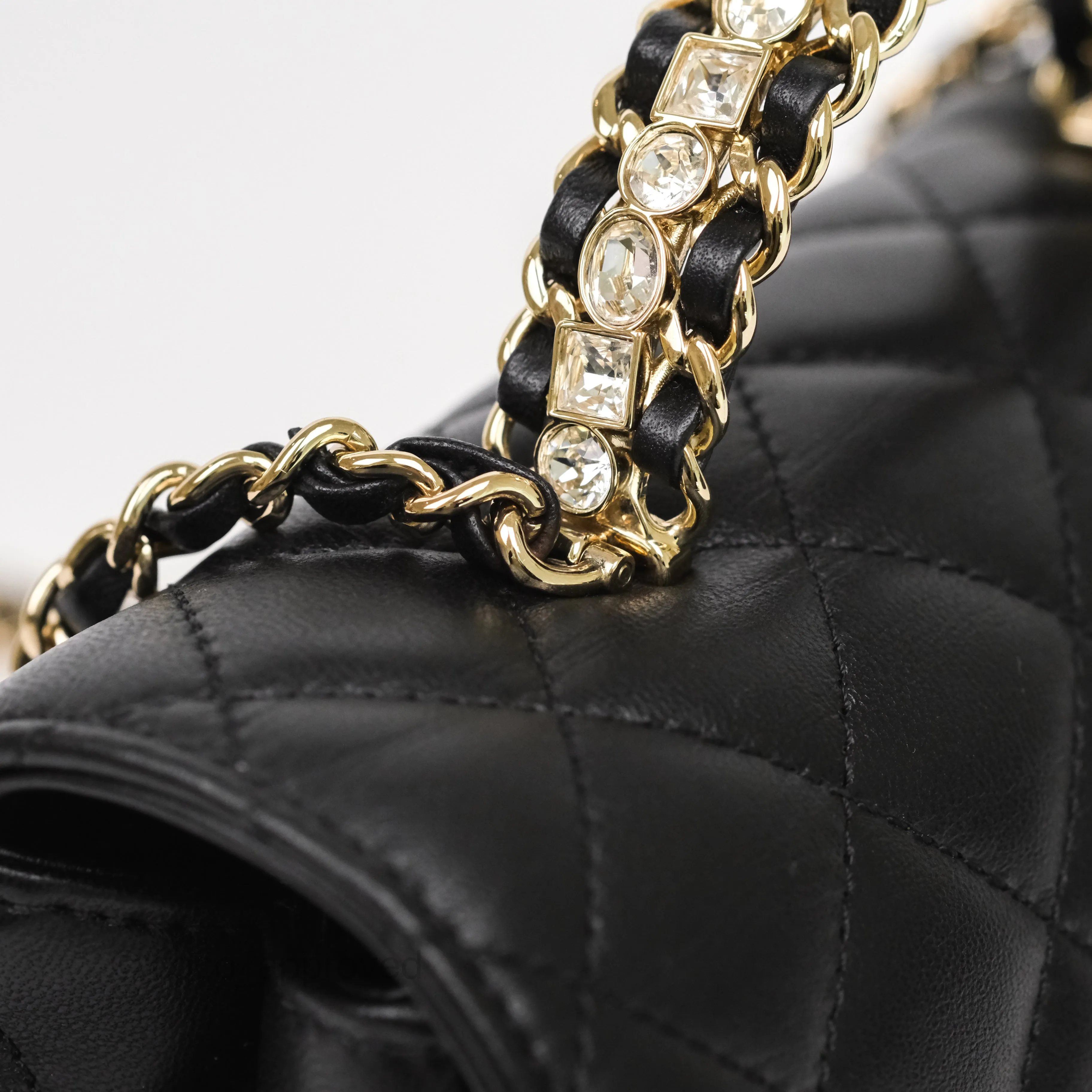 Chanel Crystals Top Handle Mini Rectangular Flap Bag Black Lambskin Gold Hardware 23A