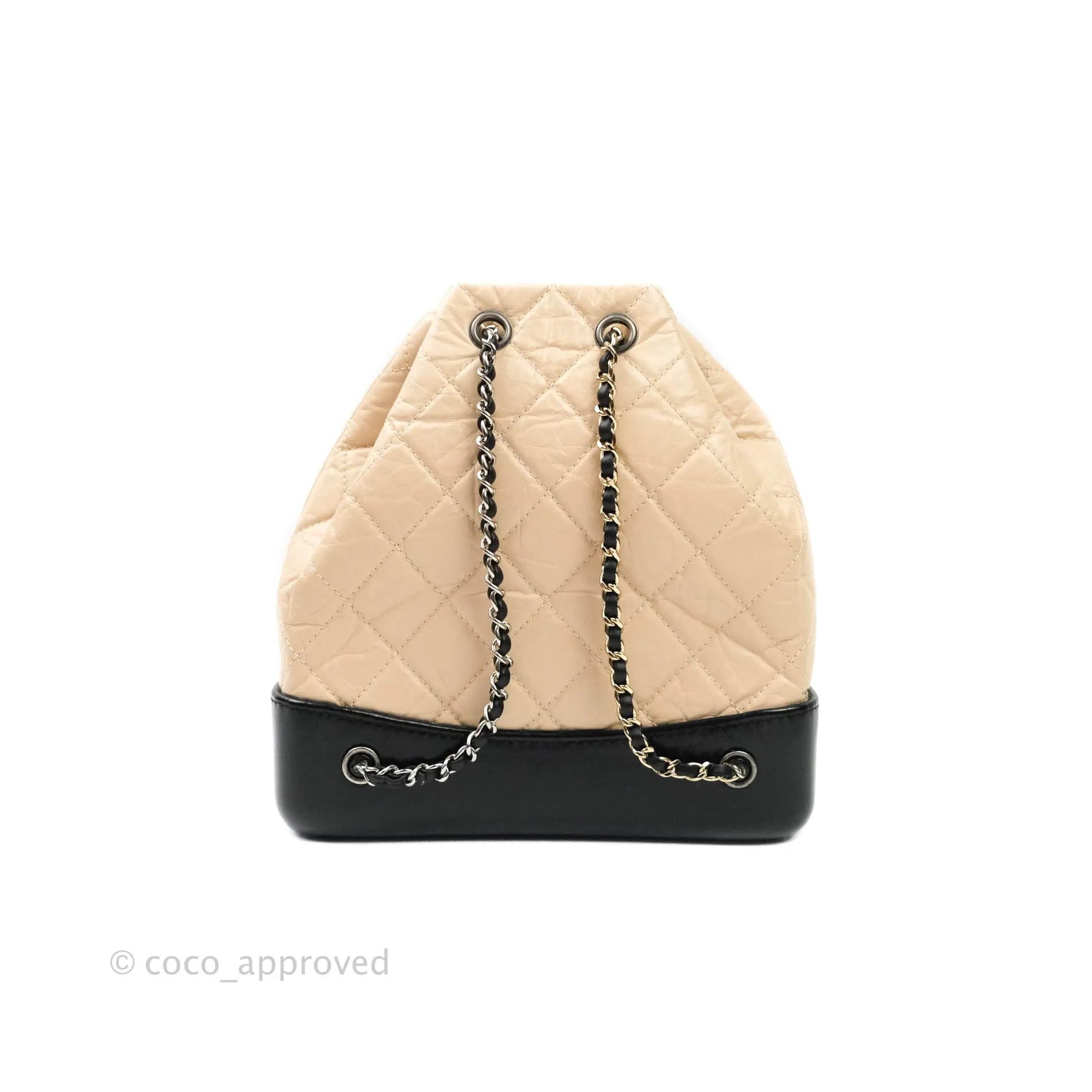 Chanel Gabrielle Backpack Black Aged Calfskin Small Beige Black