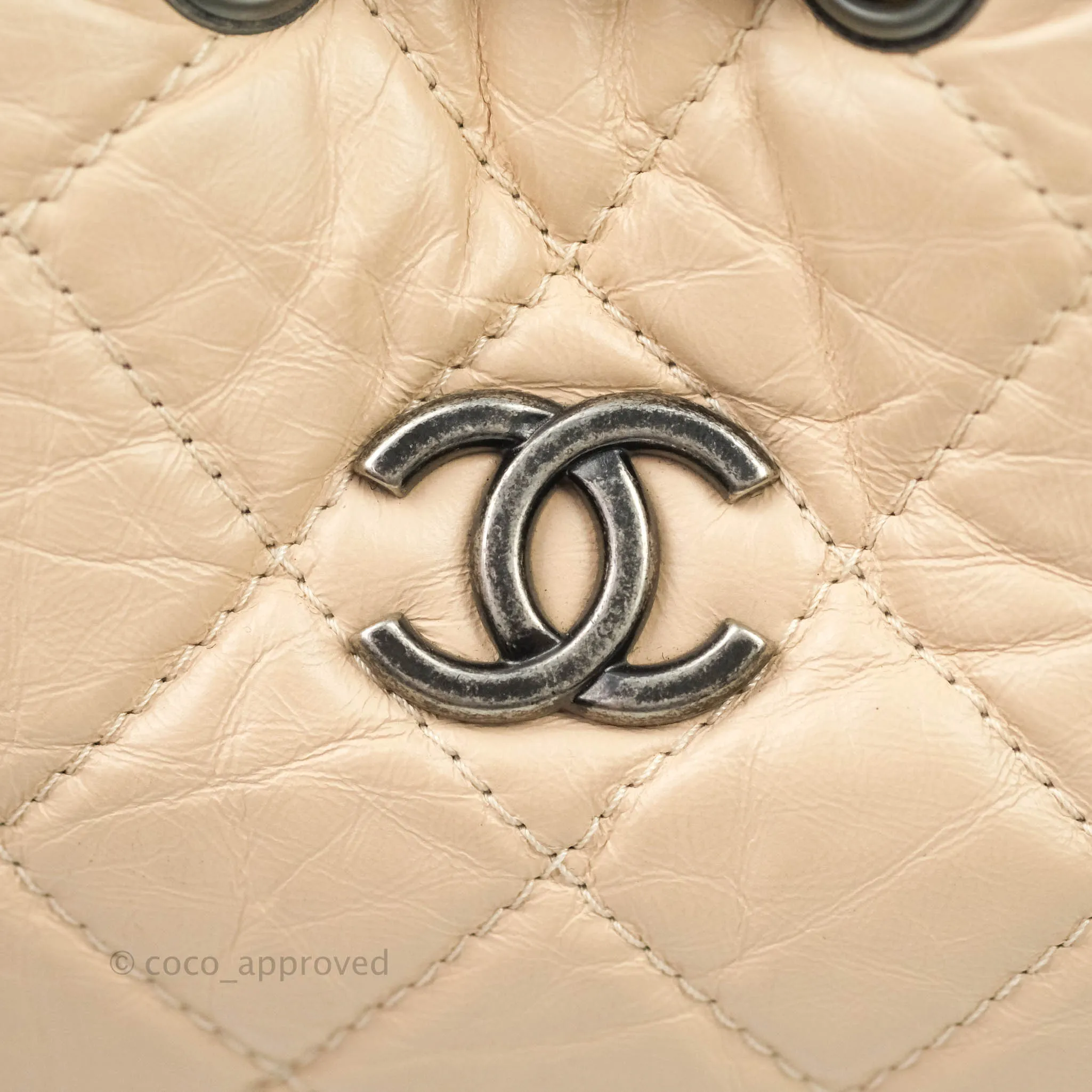 Chanel Gabrielle Backpack Black Aged Calfskin Small Beige Black