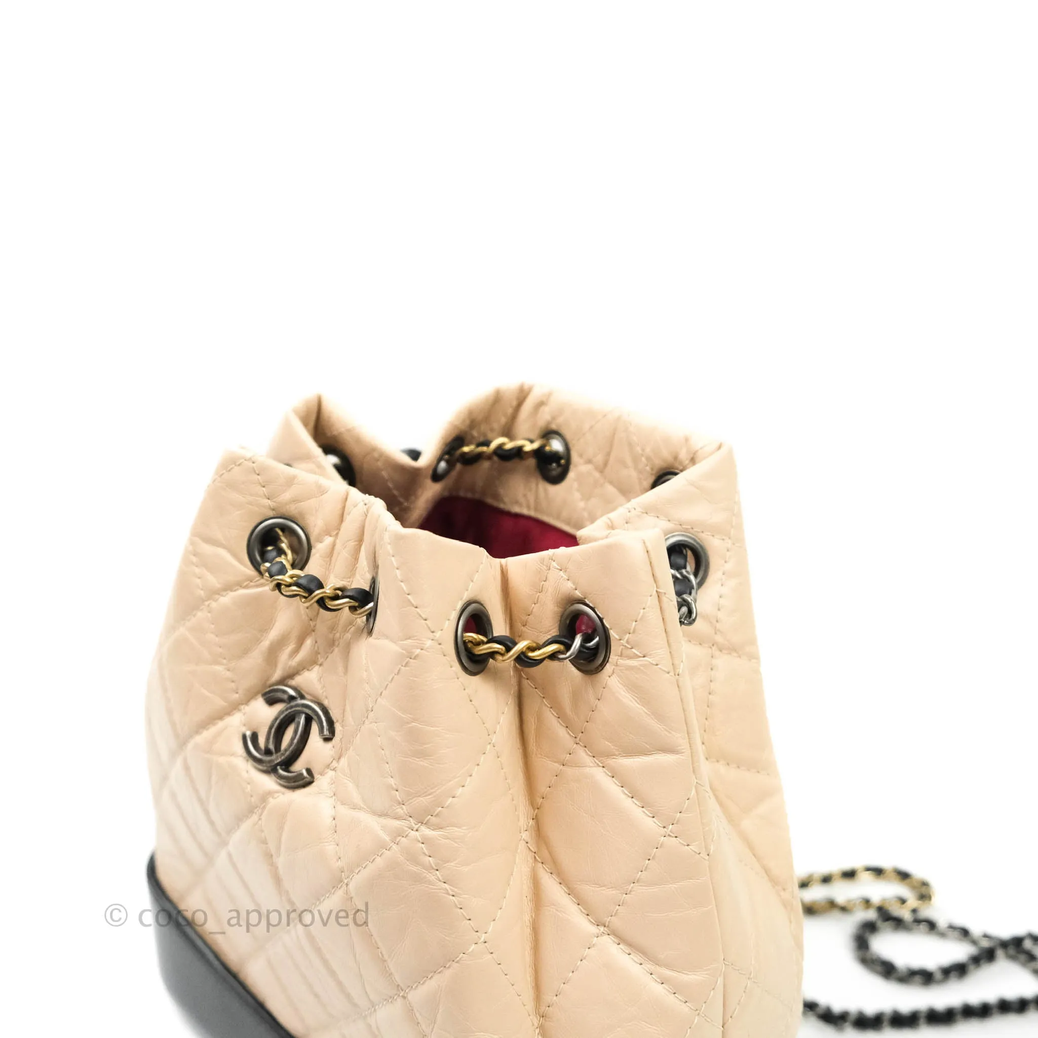 Chanel Gabrielle Backpack Black Aged Calfskin Small Beige Black