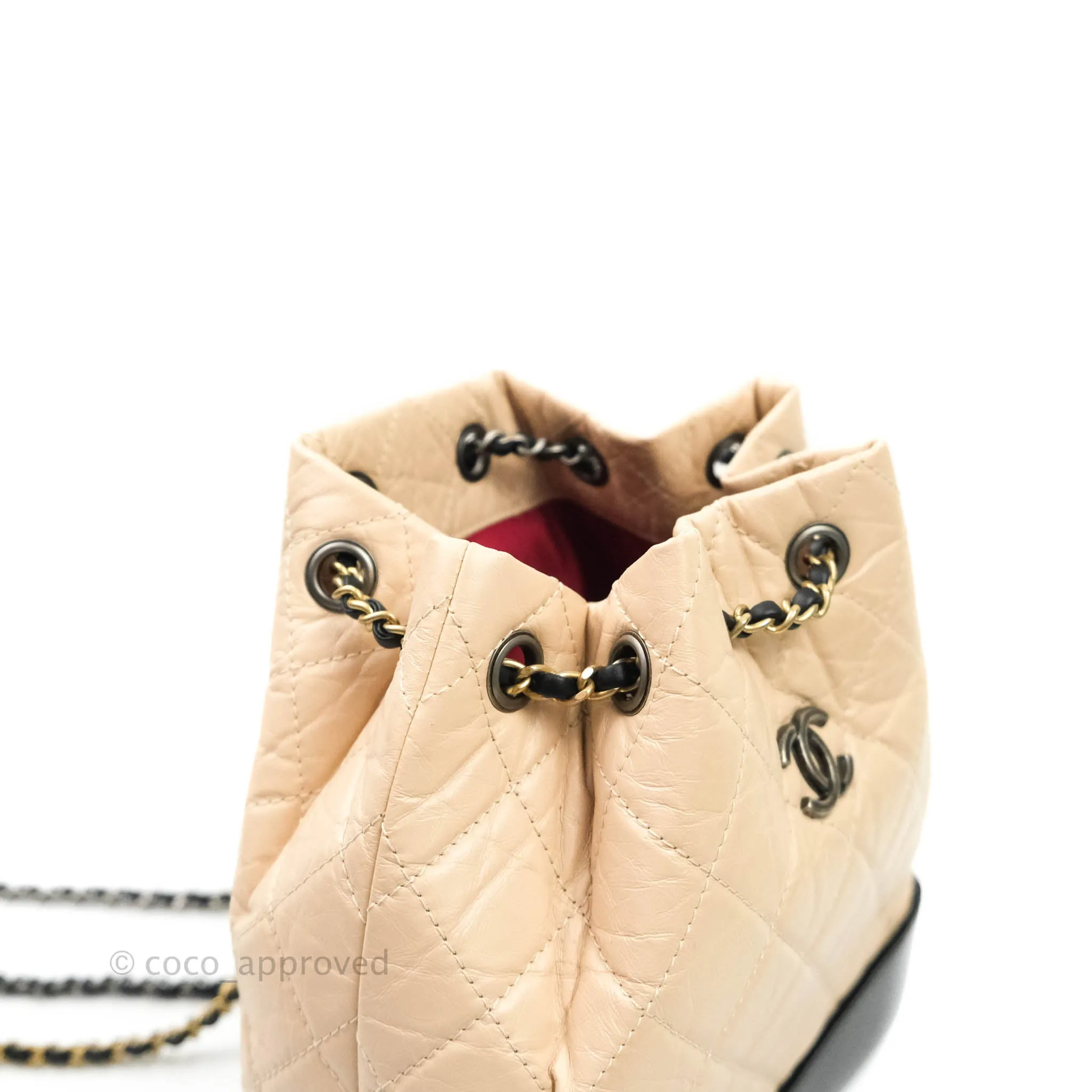 Chanel Gabrielle Backpack Black Aged Calfskin Small Beige Black