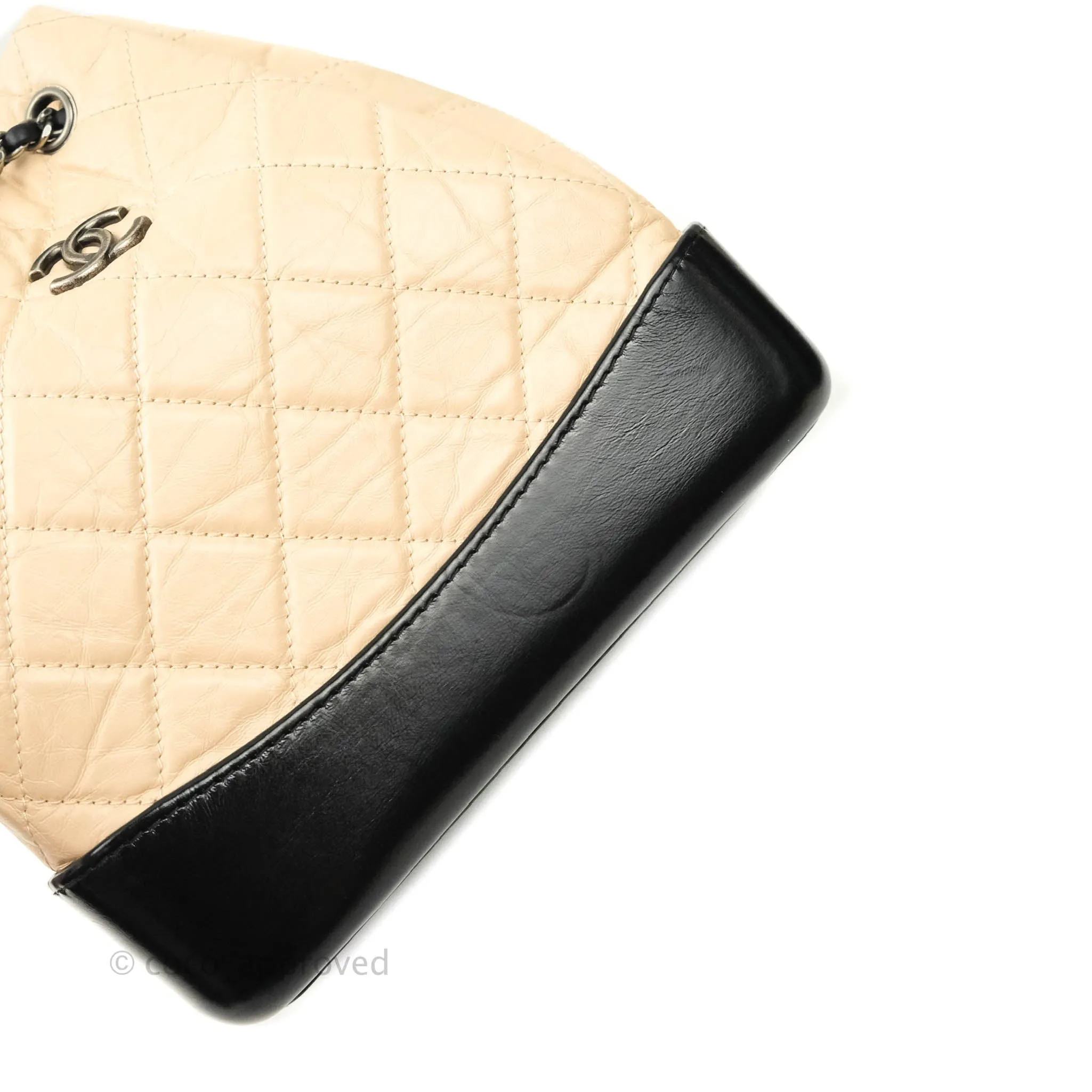 Chanel Gabrielle Backpack Black Aged Calfskin Small Beige Black