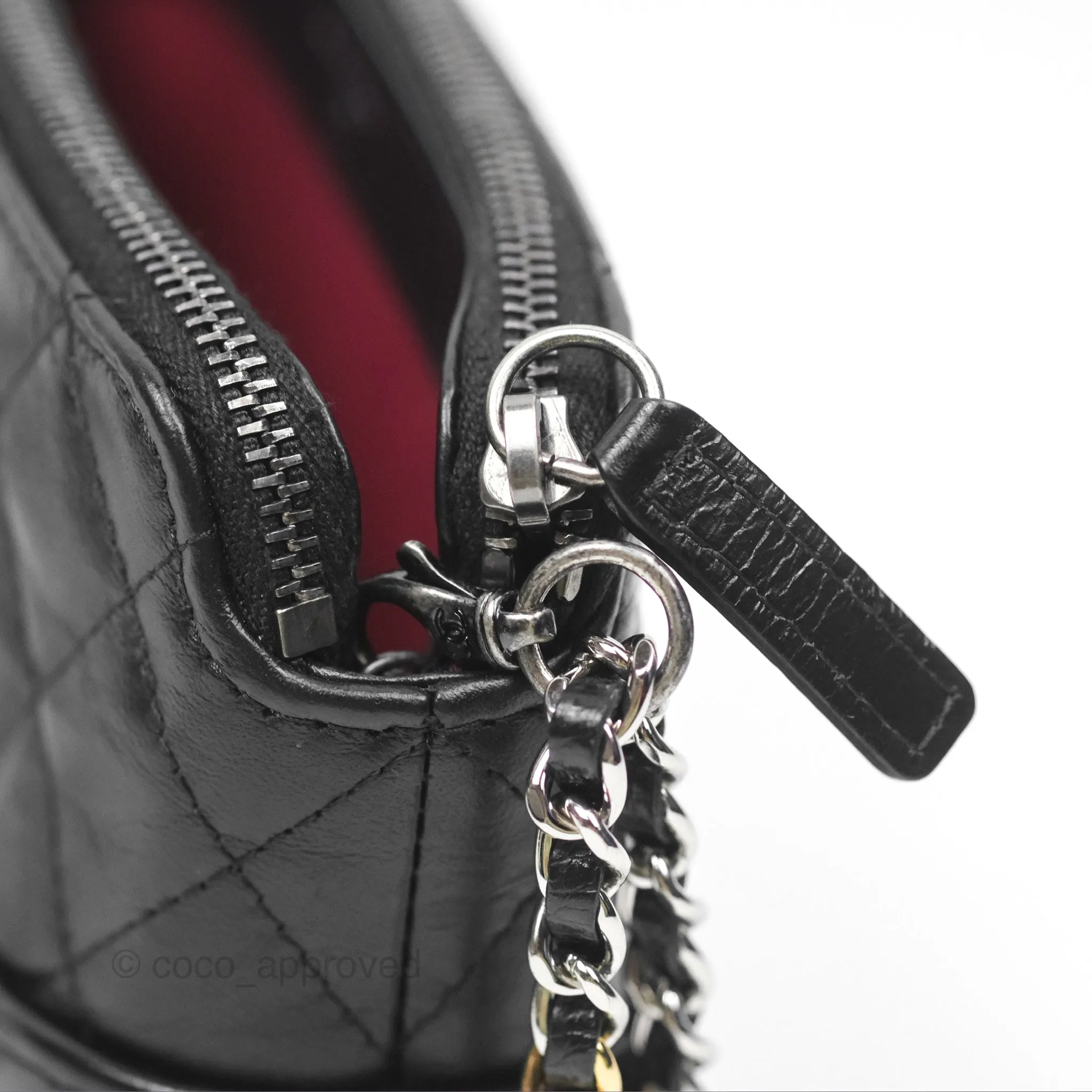 Chanel Gabrielle Clutch With Logo Strap Aged Calfskin Black Mixed Hardware