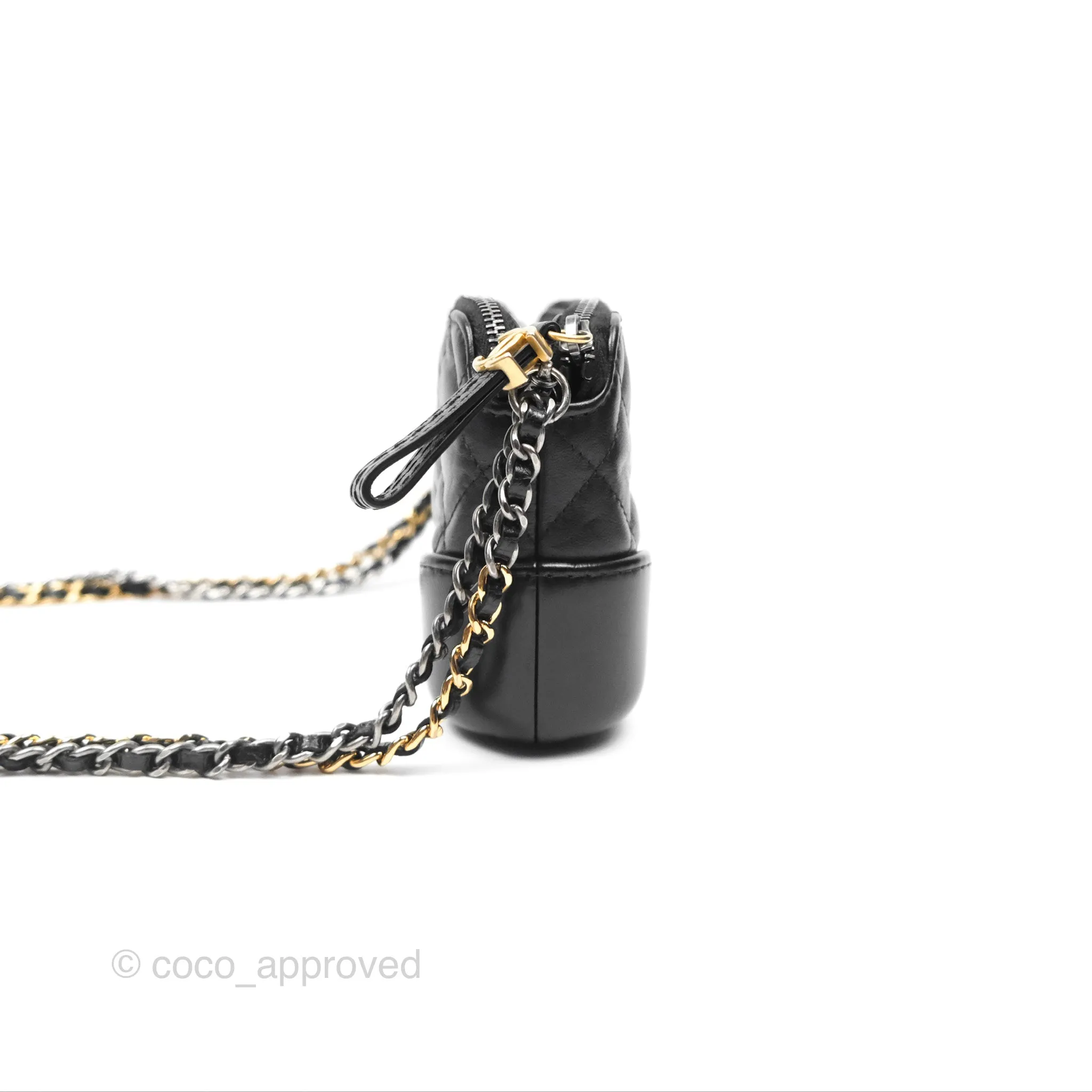 Chanel Gabrielle Clutch With Logo Strap Aged Calfskin Black Mixed Hardware