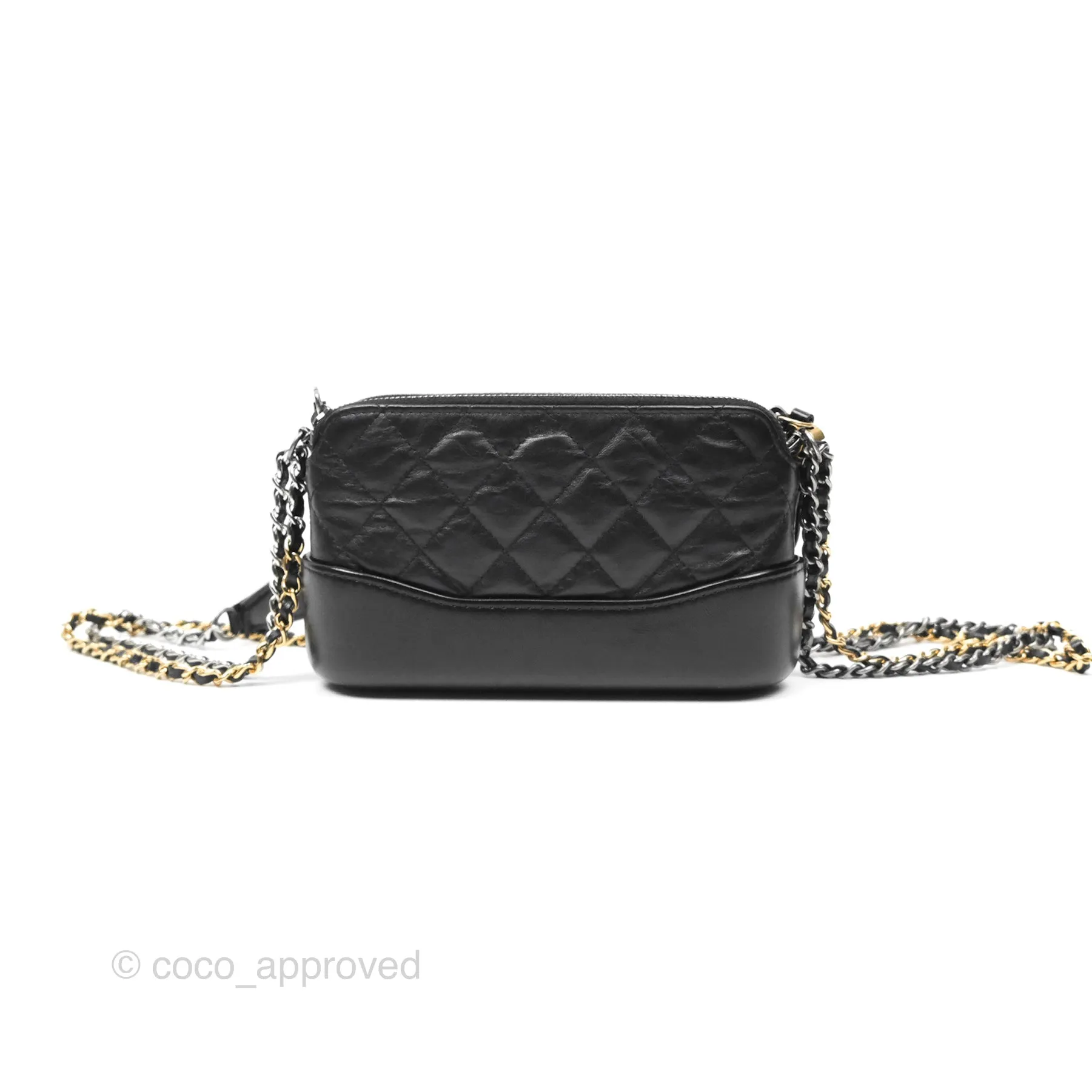 Chanel Gabrielle Clutch With Logo Strap Aged Calfskin Black Mixed Hardware