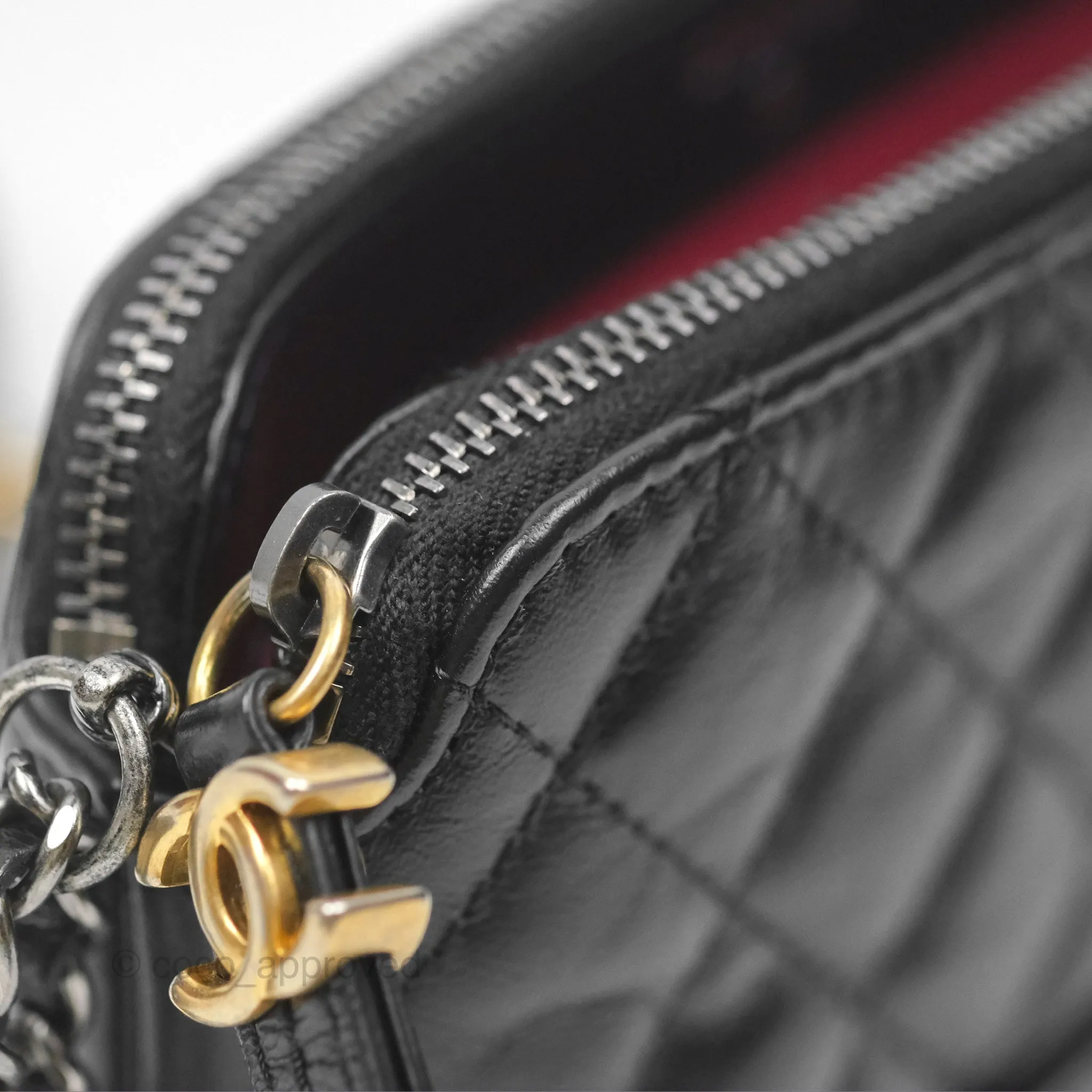 Chanel Gabrielle Clutch With Logo Strap Aged Calfskin Black Mixed Hardware