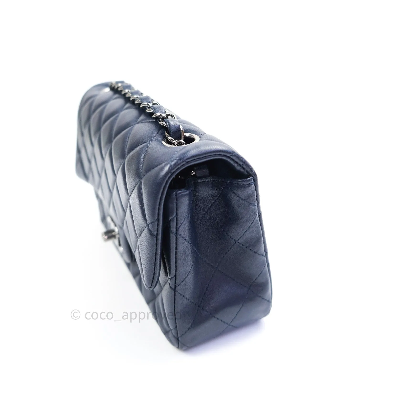 Chanel Lambskin Quilted Mini Rectangular Flap Navy Dark Silver Hardware