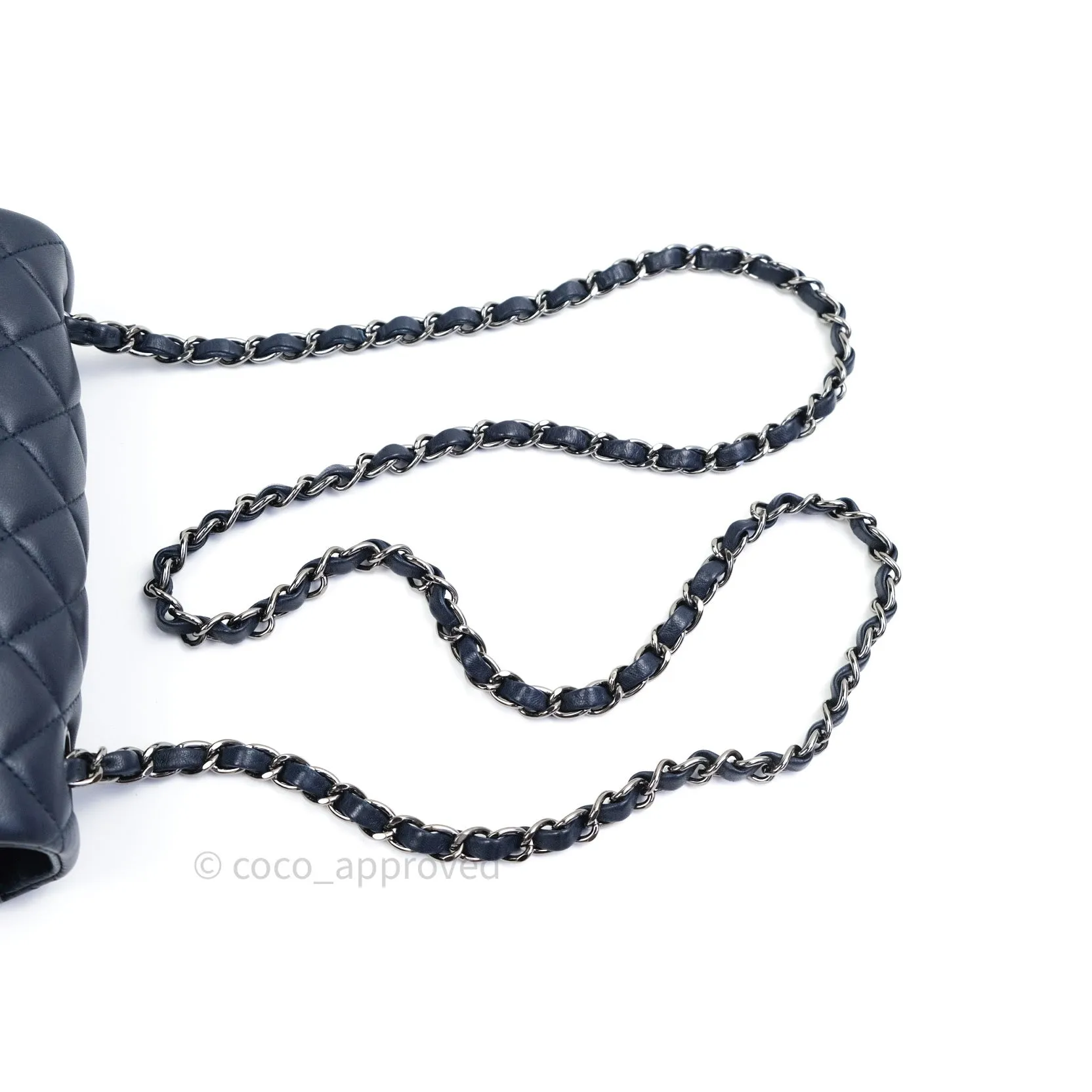 Chanel Lambskin Quilted Mini Rectangular Flap Navy Dark Silver Hardware