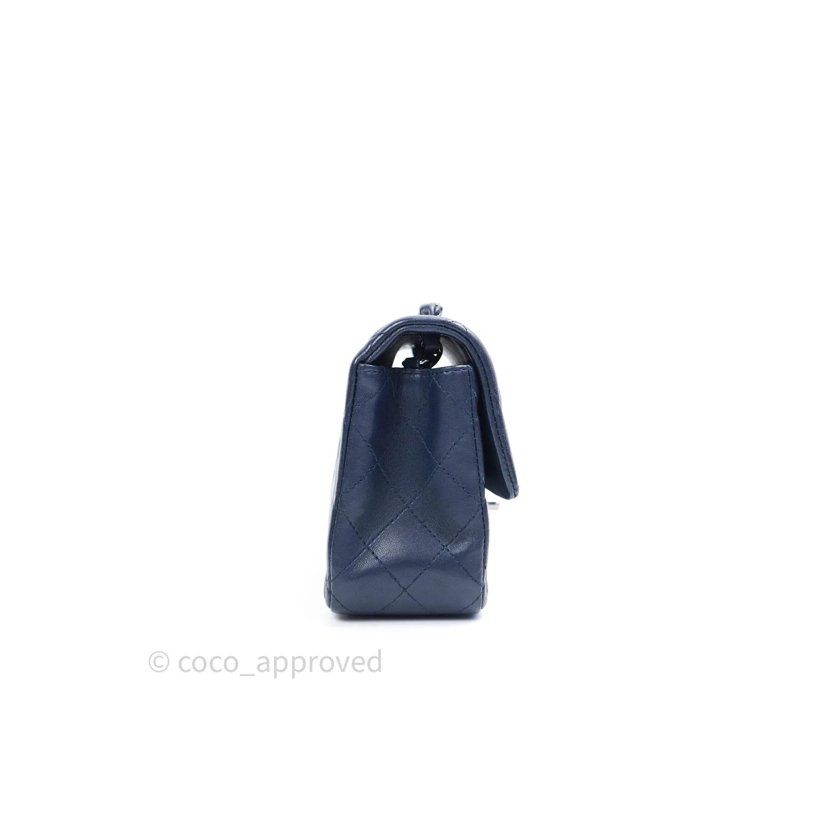 Chanel Lambskin Quilted Mini Rectangular Flap Navy Dark Silver Hardware