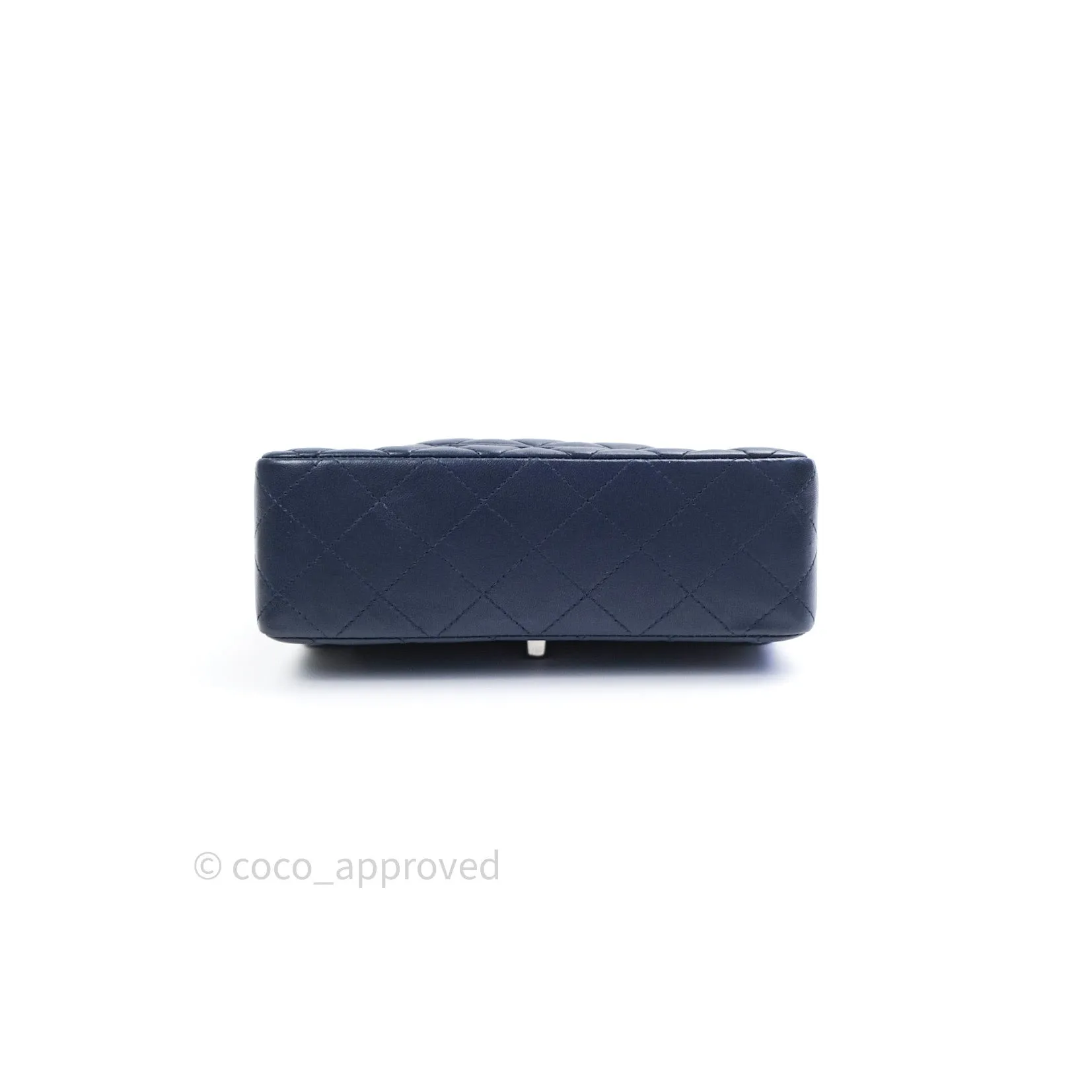 Chanel Lambskin Quilted Mini Rectangular Flap Navy Dark Silver Hardware