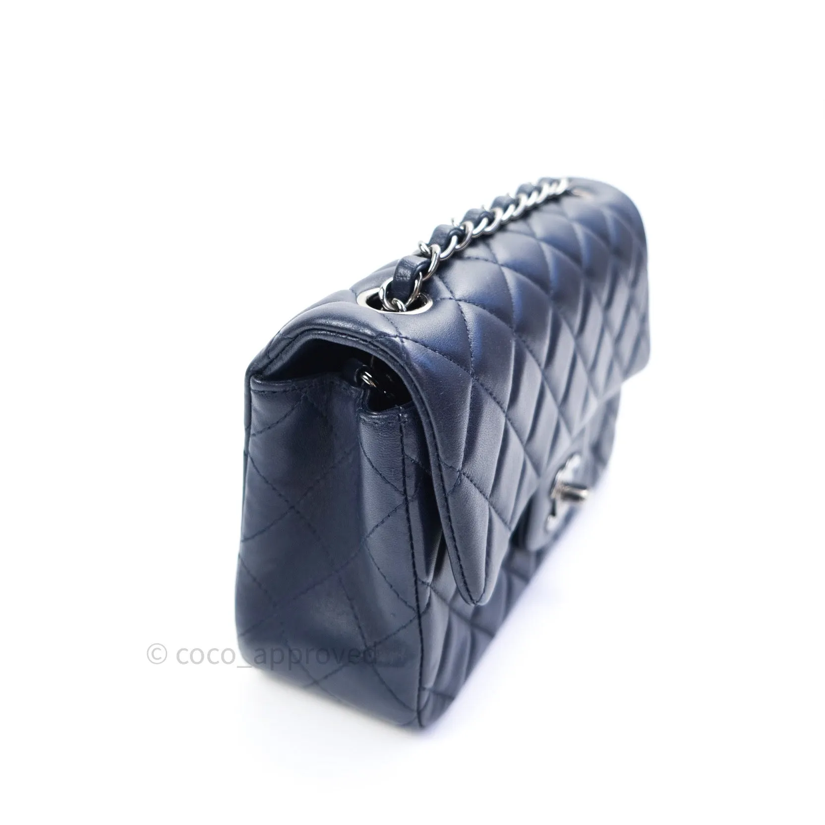 Chanel Lambskin Quilted Mini Rectangular Flap Navy Dark Silver Hardware
