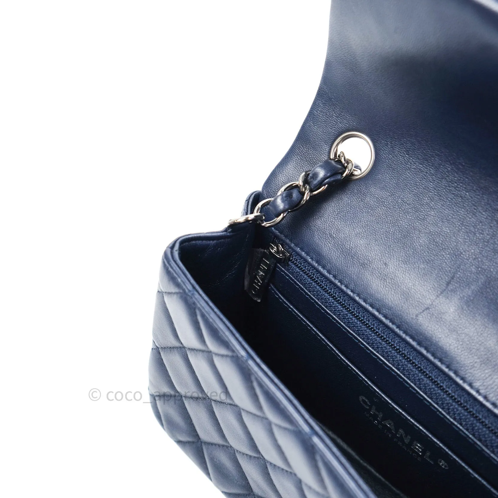 Chanel Lambskin Quilted Mini Rectangular Flap Navy Dark Silver Hardware