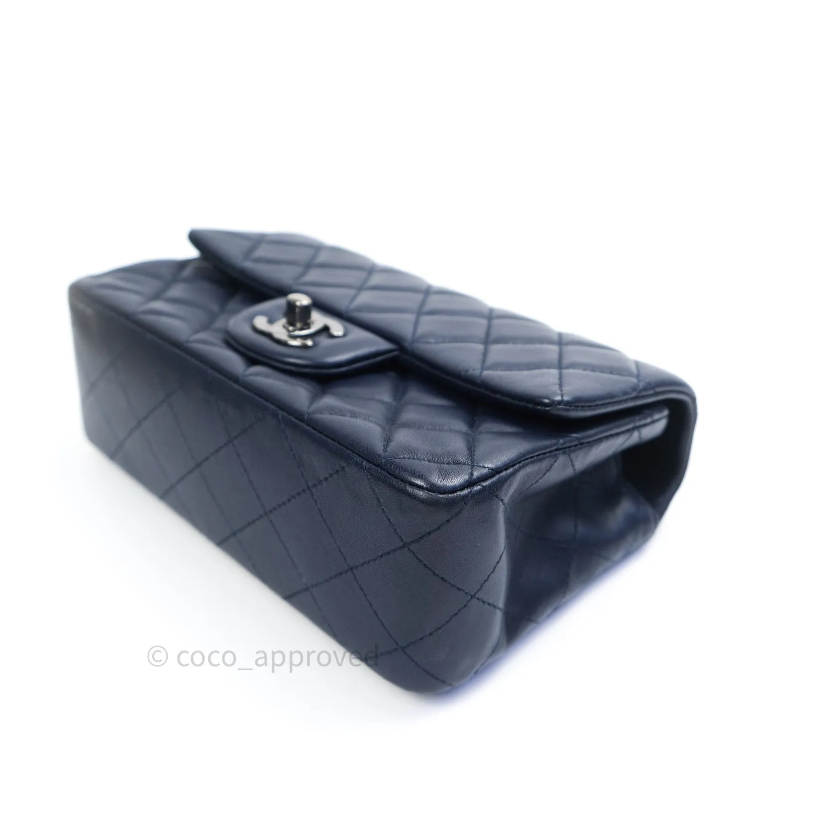 Chanel Lambskin Quilted Mini Rectangular Flap Navy Dark Silver Hardware