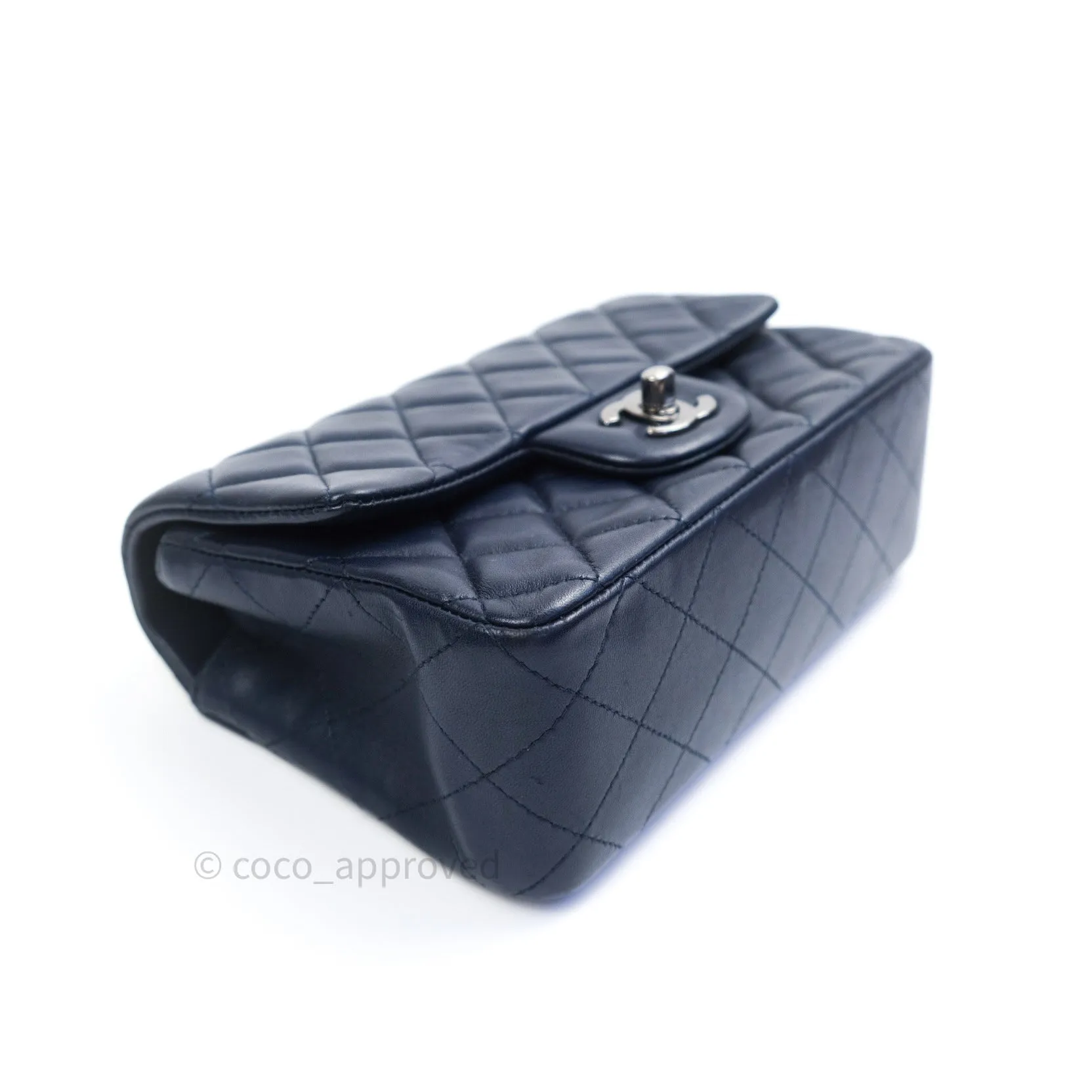 Chanel Lambskin Quilted Mini Rectangular Flap Navy Dark Silver Hardware